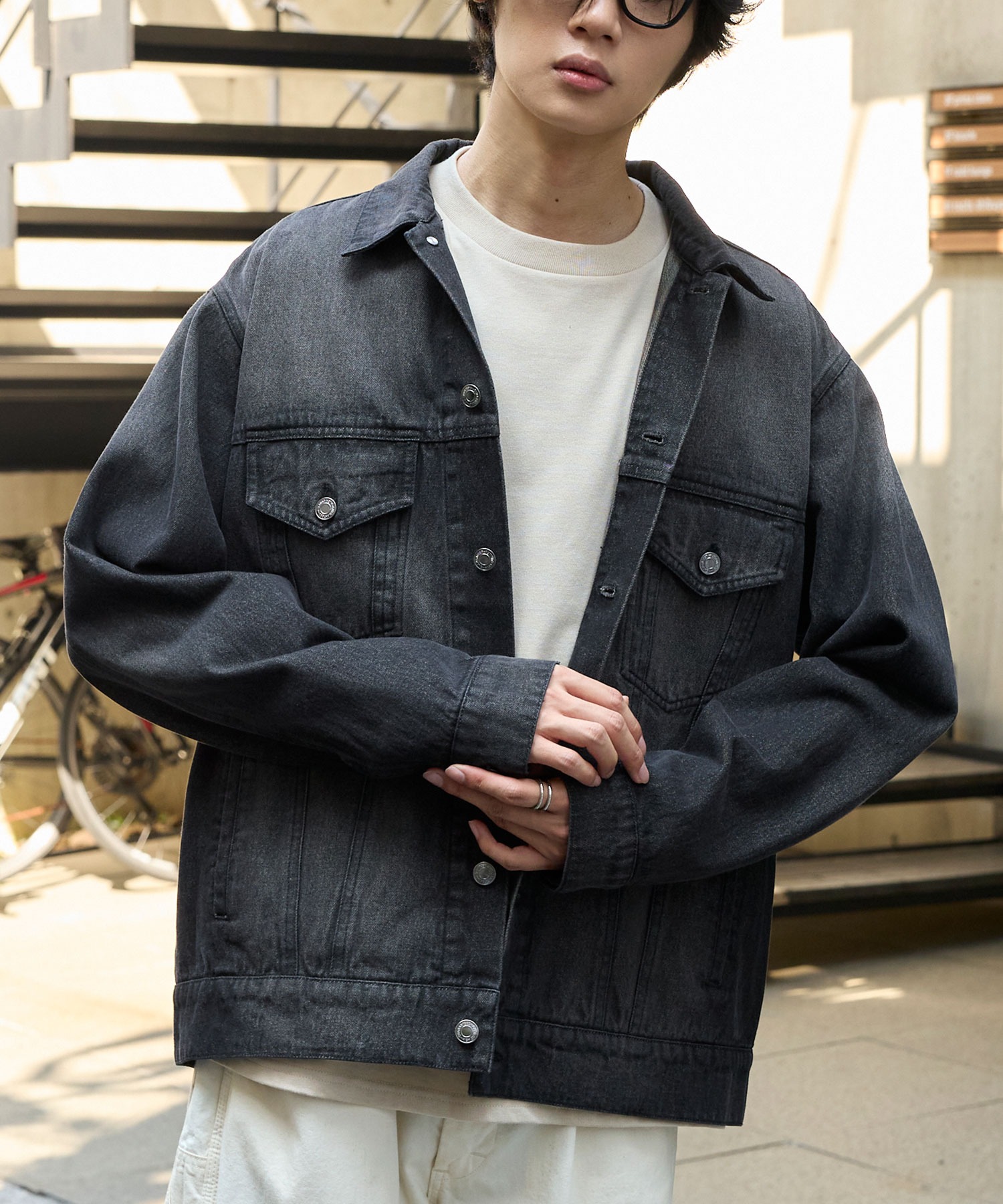 LIBJOIE ヴィンテージライクオーバージャケット ブラック Sサイズ ヴィンテージライク オーバーサイズデニムジャケット MONO-MART