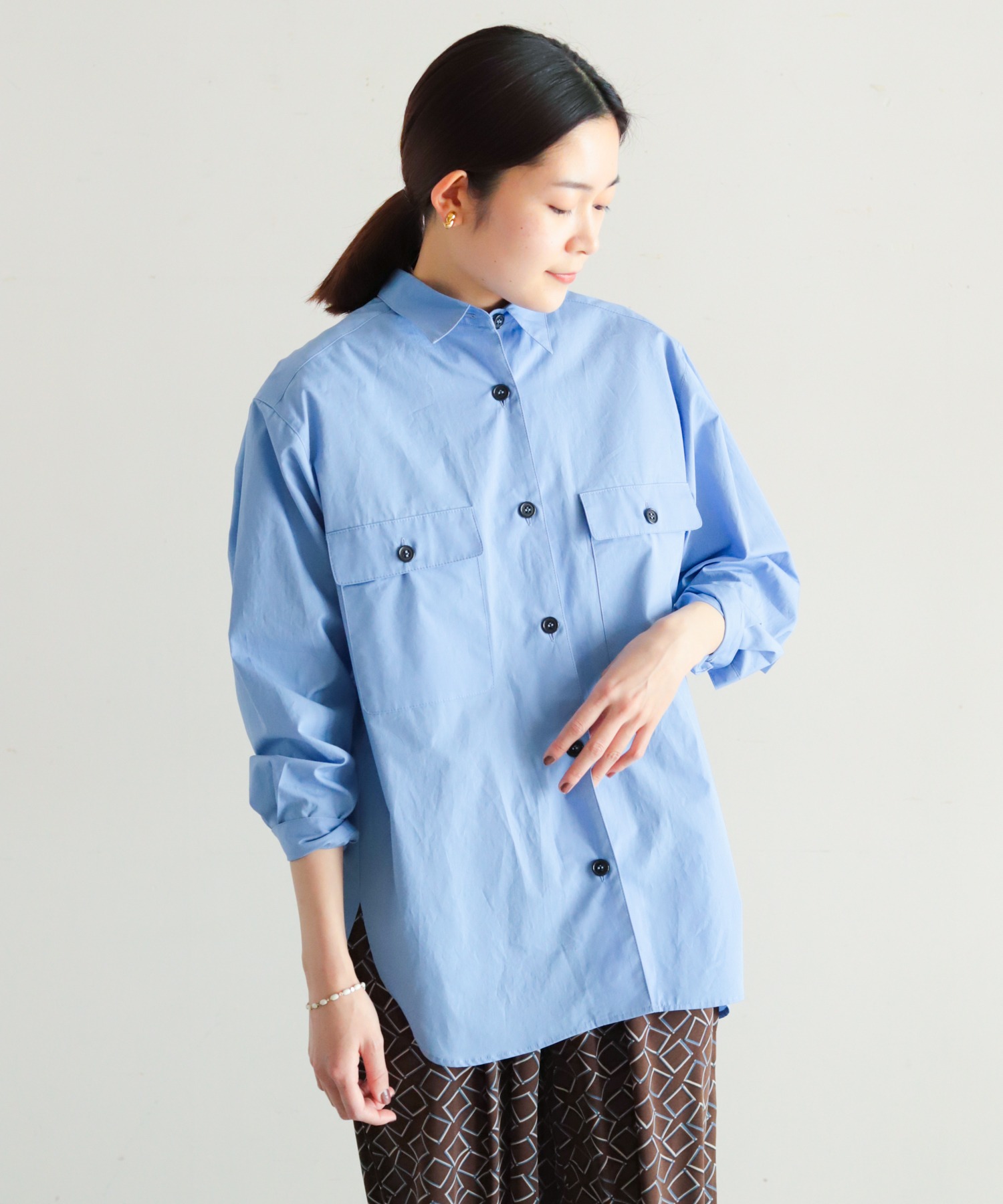 Blanc Bleu ダブルポケットシャツ 80%OFF Minuitハイカウントタイプライター 開店記念セール！
