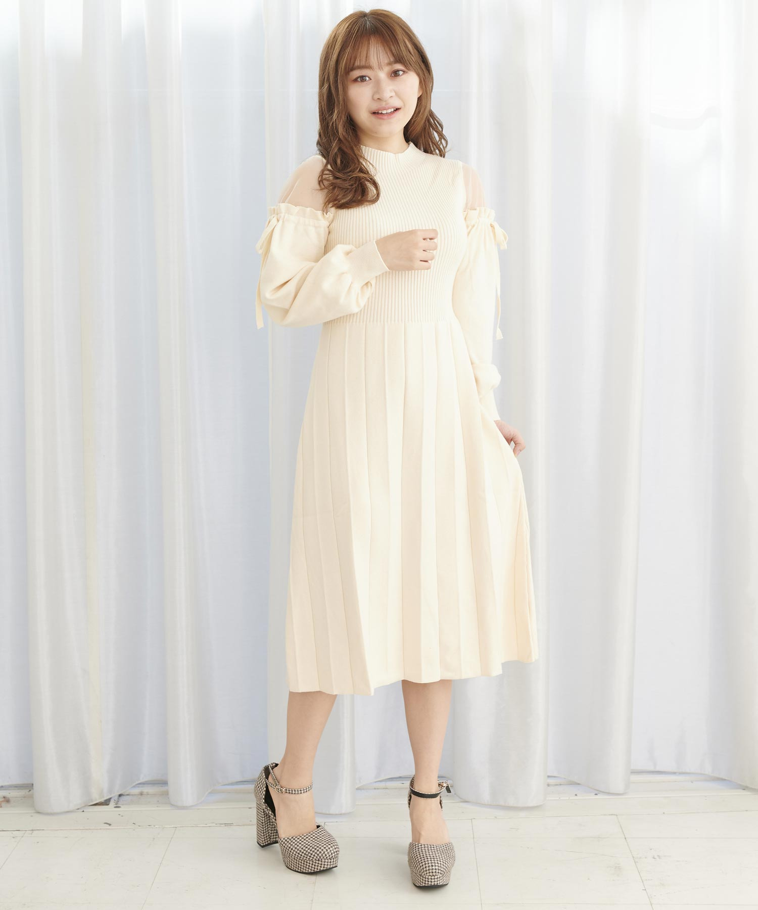 Titty Co Petit オープンショルダーニットワンピース Titty Co Petit Titty Co Online Store ティティーアンドコーオンラインストア