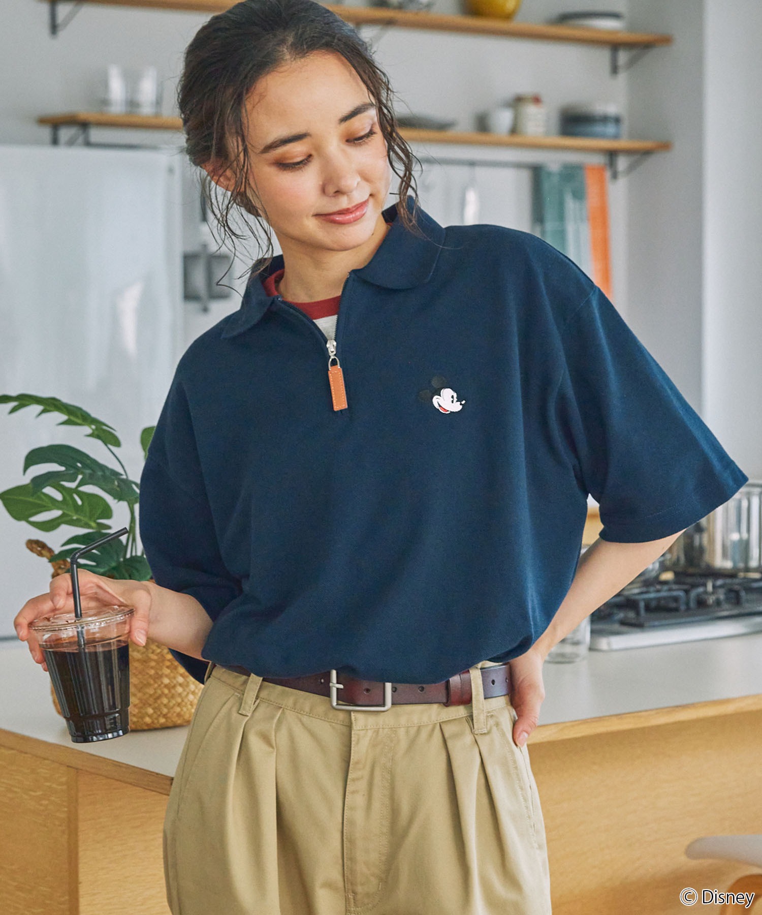 Disney】ミッキー＆フレンズ / 別注 ロゴワンポイト刺繍 鹿の子ハーフ