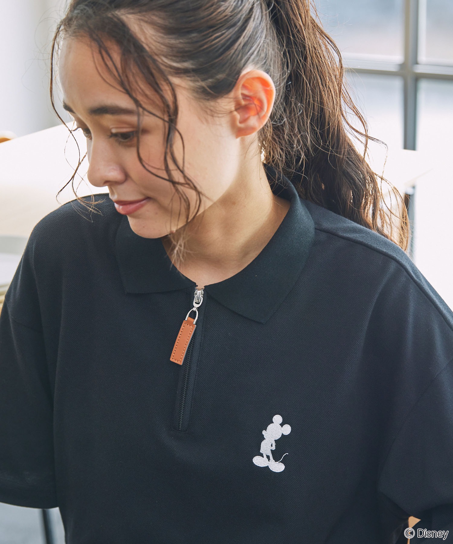 Disney】ミッキー＆フレンズ / 別注 ロゴワンポイト刺繍 鹿の子ハーフ