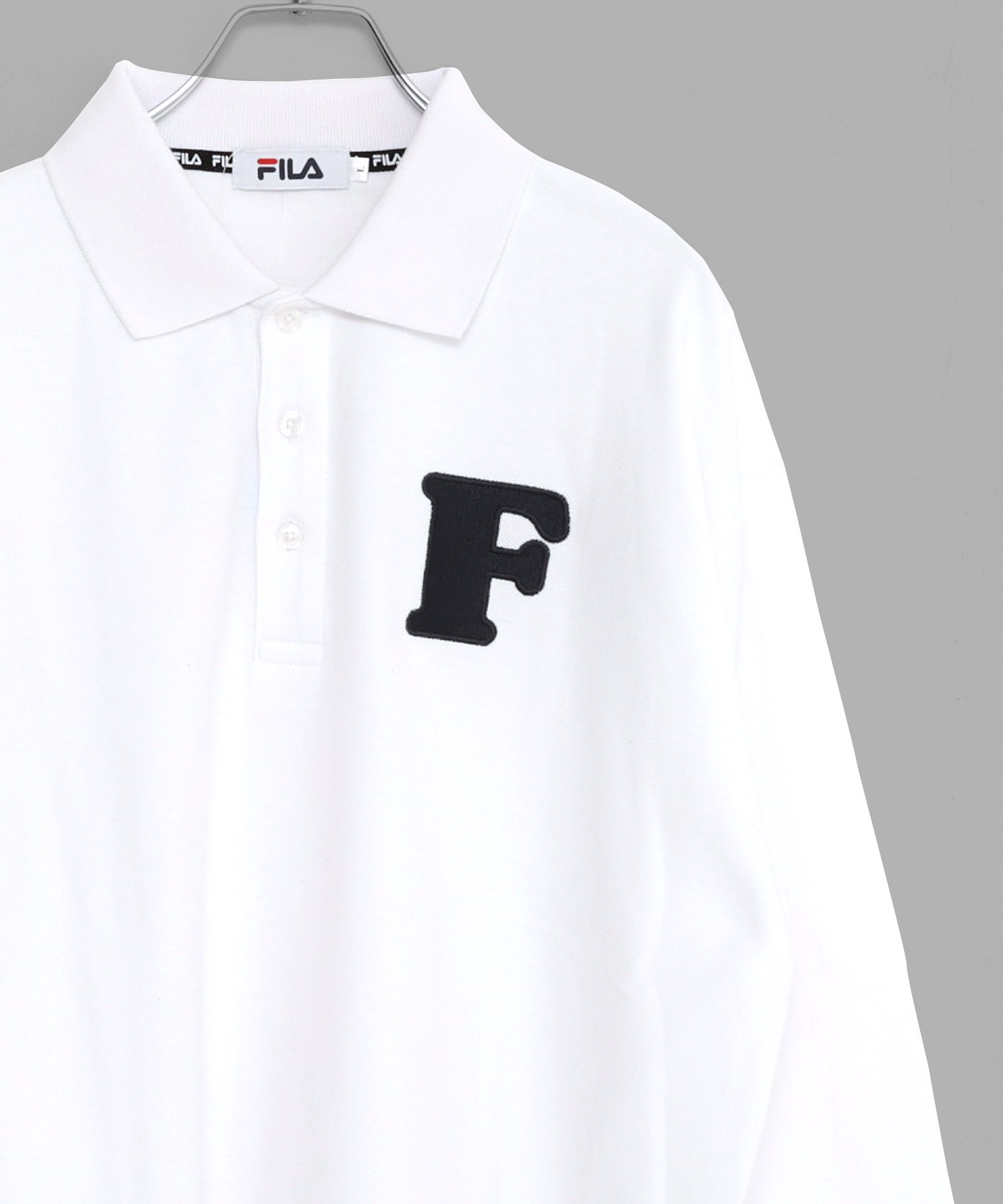 FILAFILA フィラ 最大80%OFFクーポン ワッペンロゴ刺繍 ナンバリング 史上一番安い 綿100% ドロップショルダー 長袖ポロシャツ