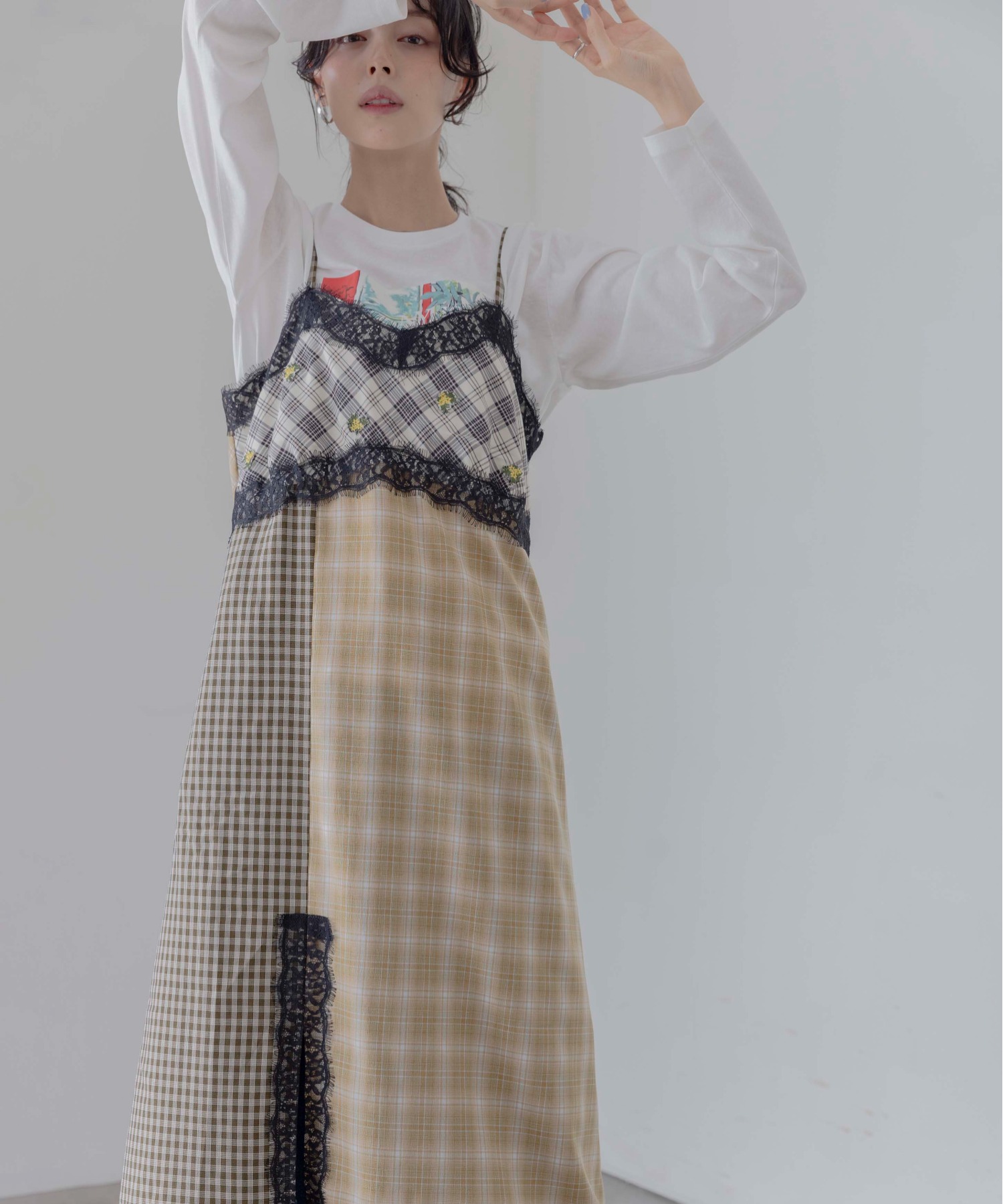小花刺繍チェックパッチワークキャミワンピース Eimee Law│Eimee Law