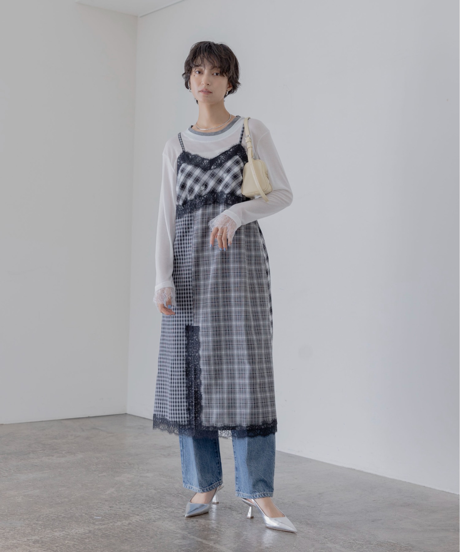 小花刺繍チェックパッチワークキャミワンピース Eimee Law│Eimee Law