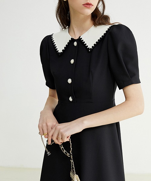 Fano Studios】【2022SS】Embroidery collar puff sleeve dress 