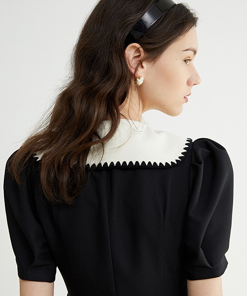 Fano Studios】【2022SS】Embroidery collar puff sleeve dress 