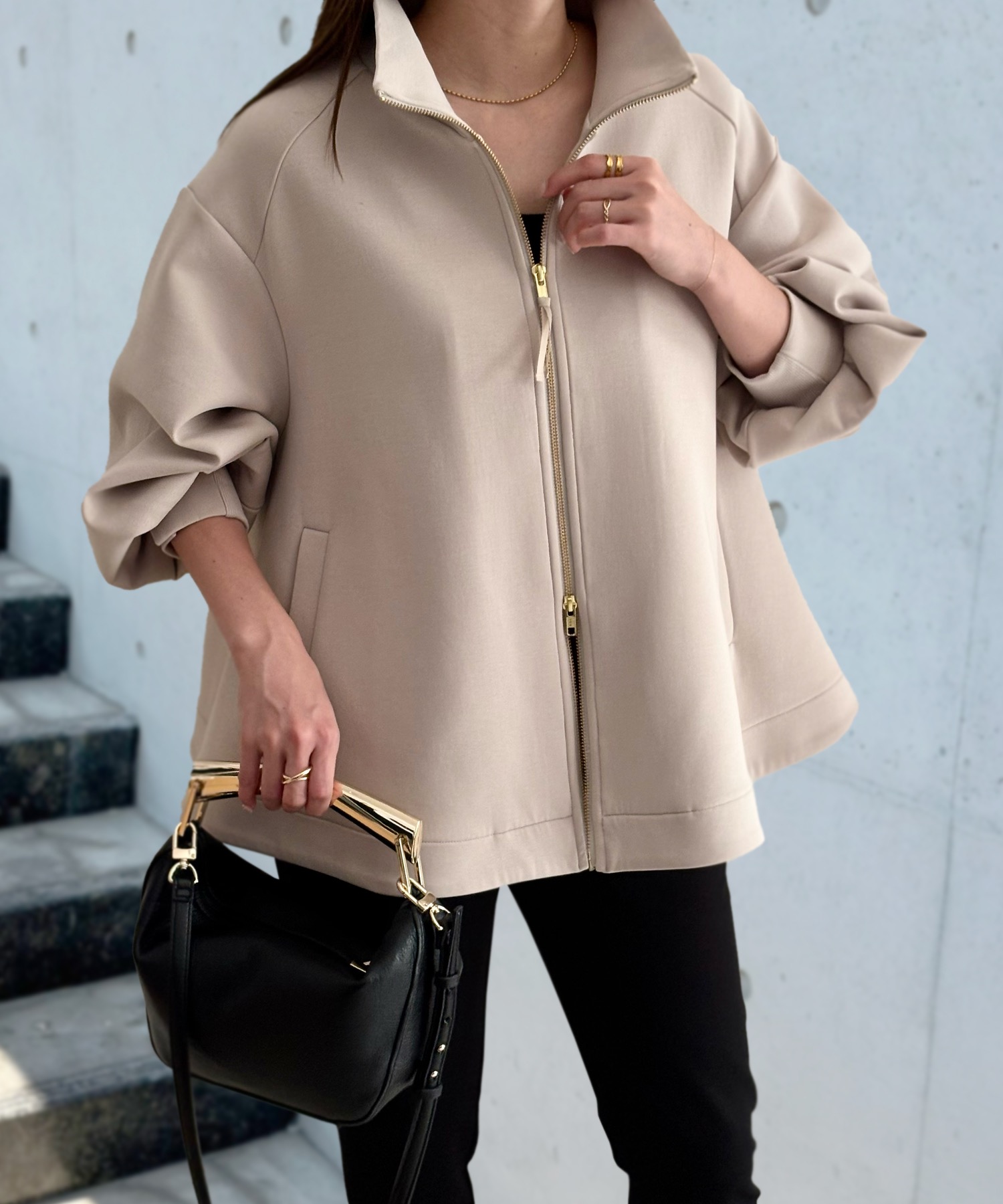 D221774 FREAK'S STORE × EMMA TALOR ブルゾン ダンボールスタンドカラーフレアブルゾン Emma Taylor│STYLEDOOR