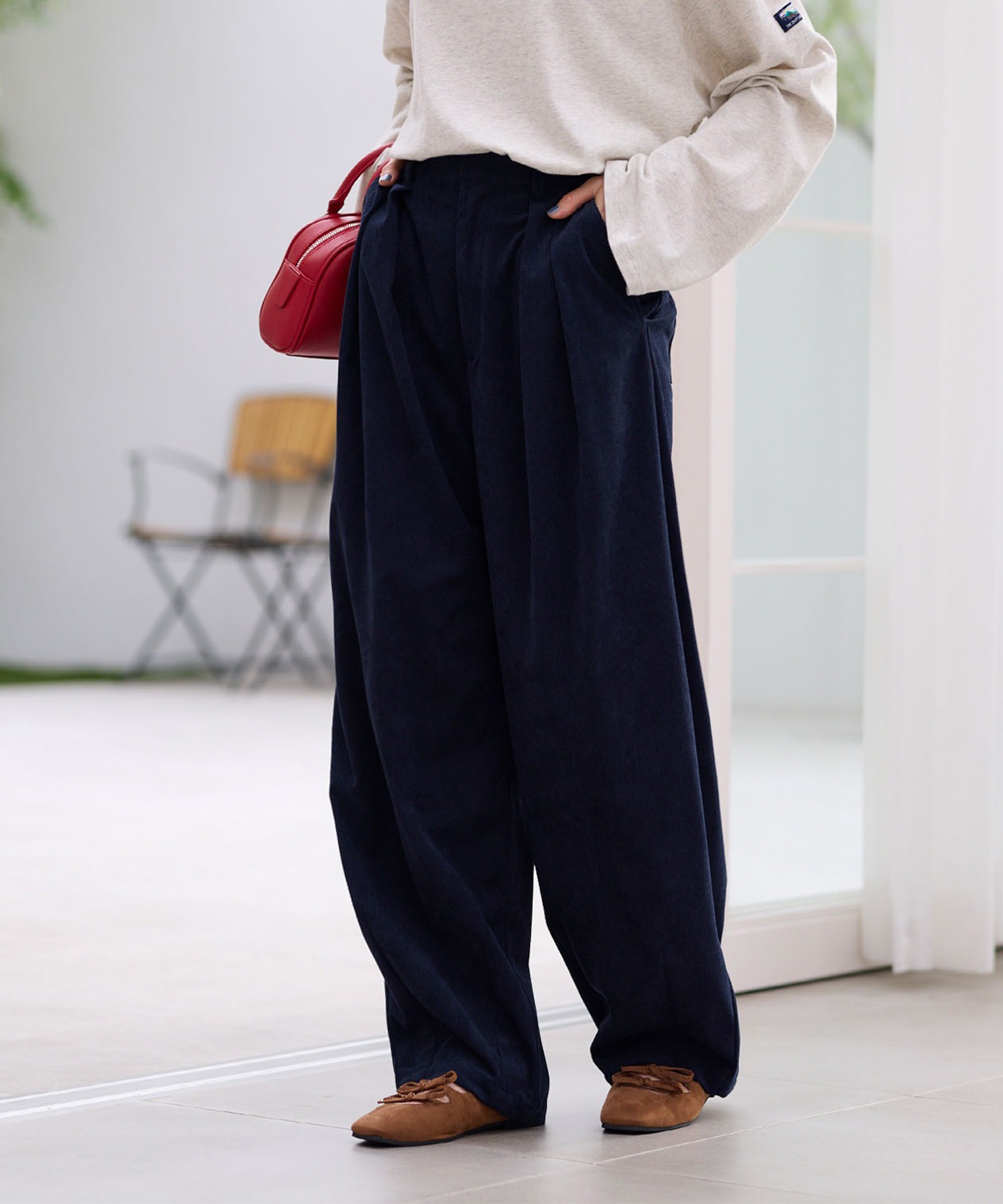 コーデュロイ 2タック ストレッチ イージーワイドカーブパンツ【THE