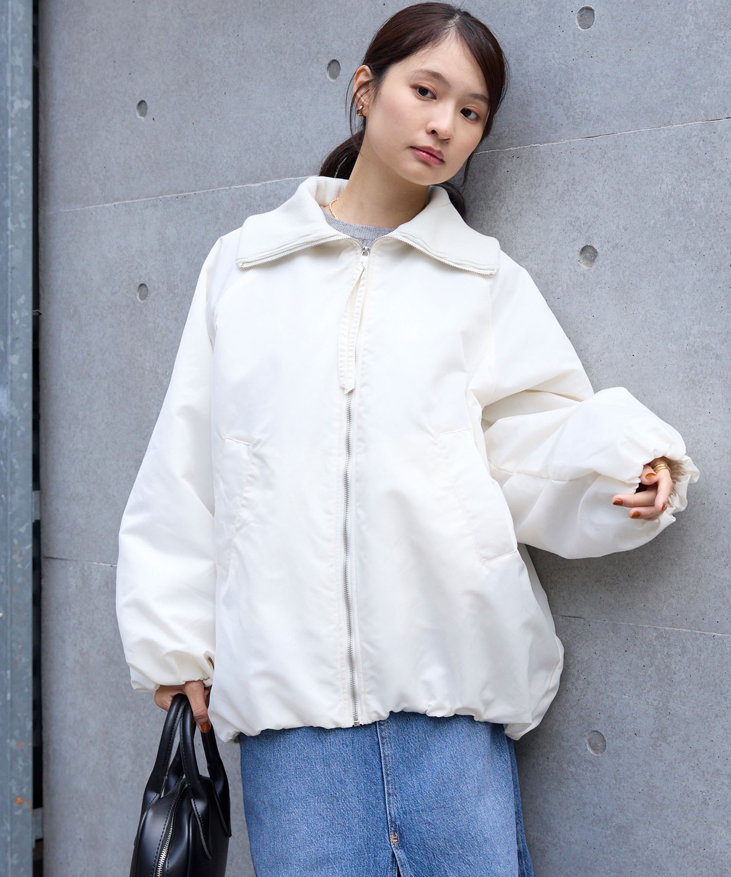 リブタートルオーバーサイズ 中綿ジップブルゾン MONO-MART│MONO-MART