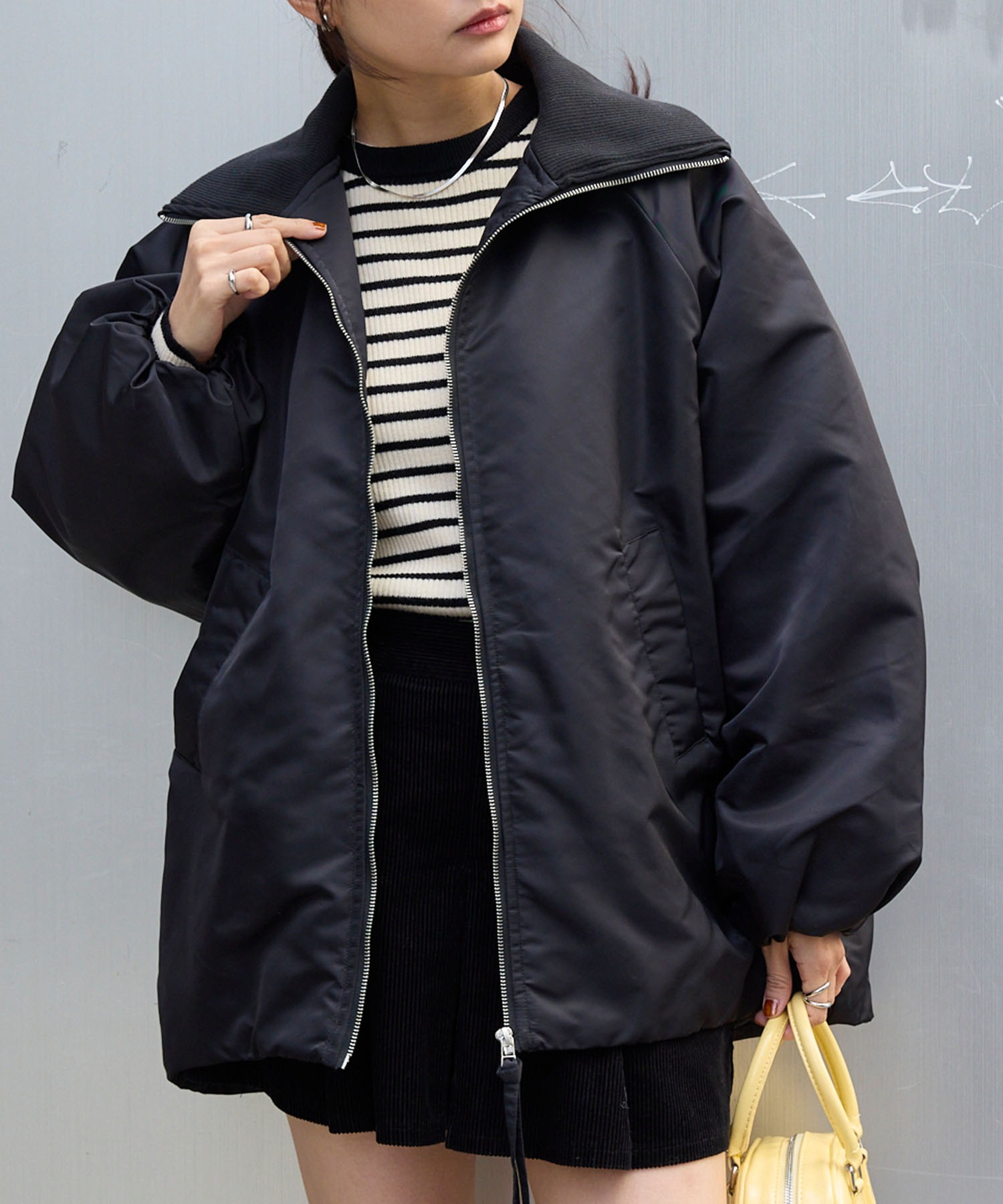 リブタートルオーバーサイズ 中綿ジップブルゾン MONO-MART│MONO-MART