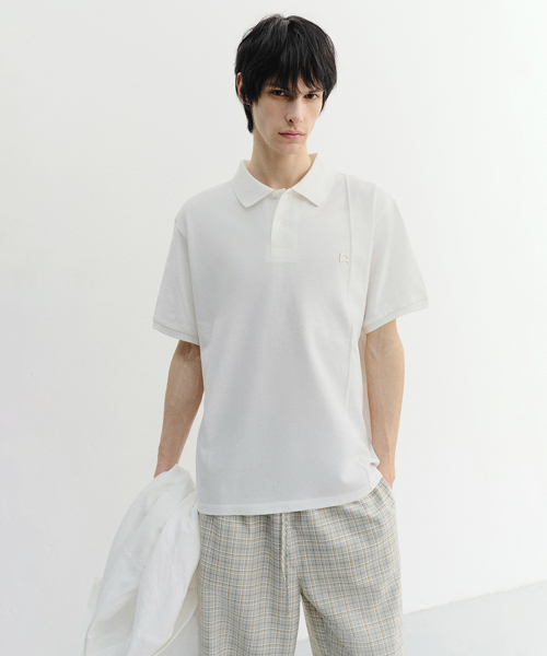Футболка поло унисекс LEATHER LOGO POLO SHIRT_UDTS6B122_OFF WHITE