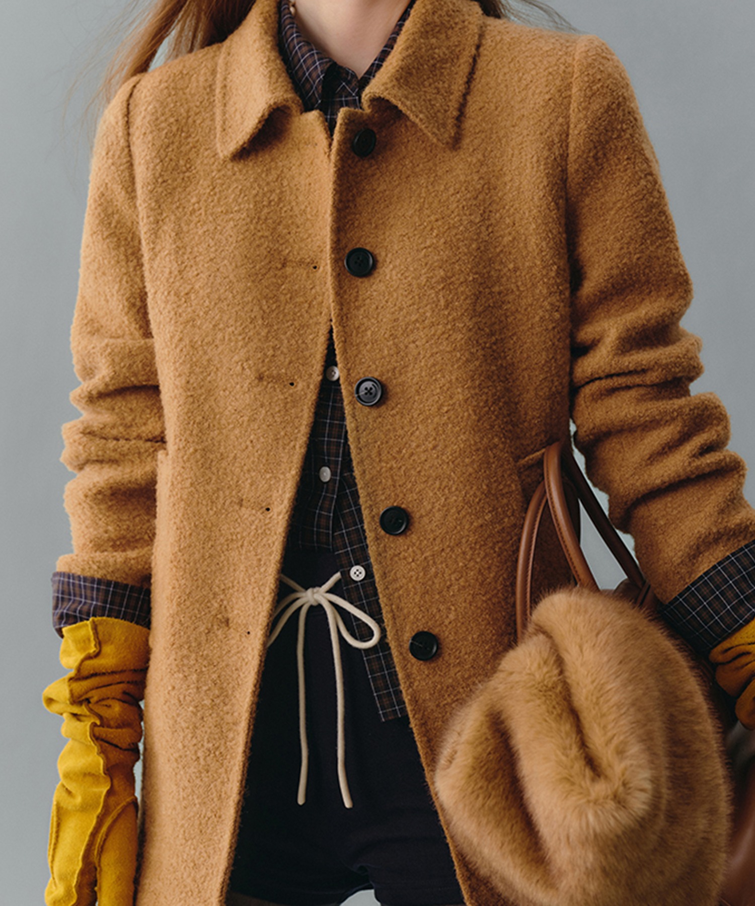 ミドル丈 ウール ステンカラーコート FD24W394【Fano Studios