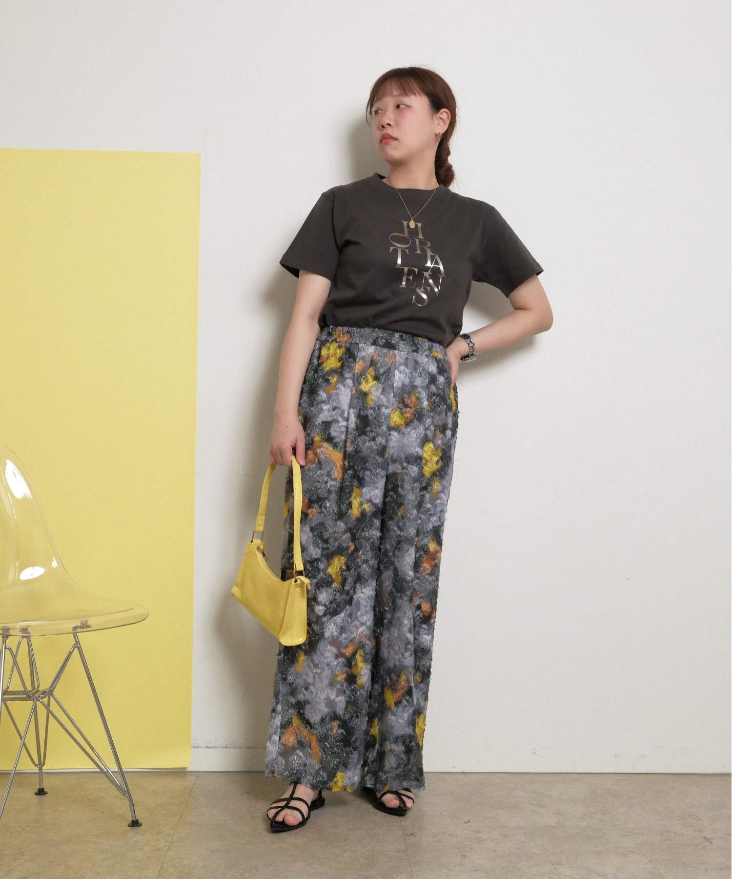 カットジャガード柄パンツ オリジナル水彩 総柄 ワイド