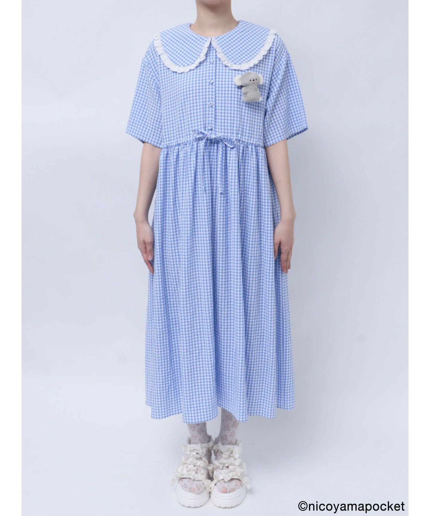 にこやまポッケ】おすわりコアラのぬいぐるみギンガムチェックワンピース