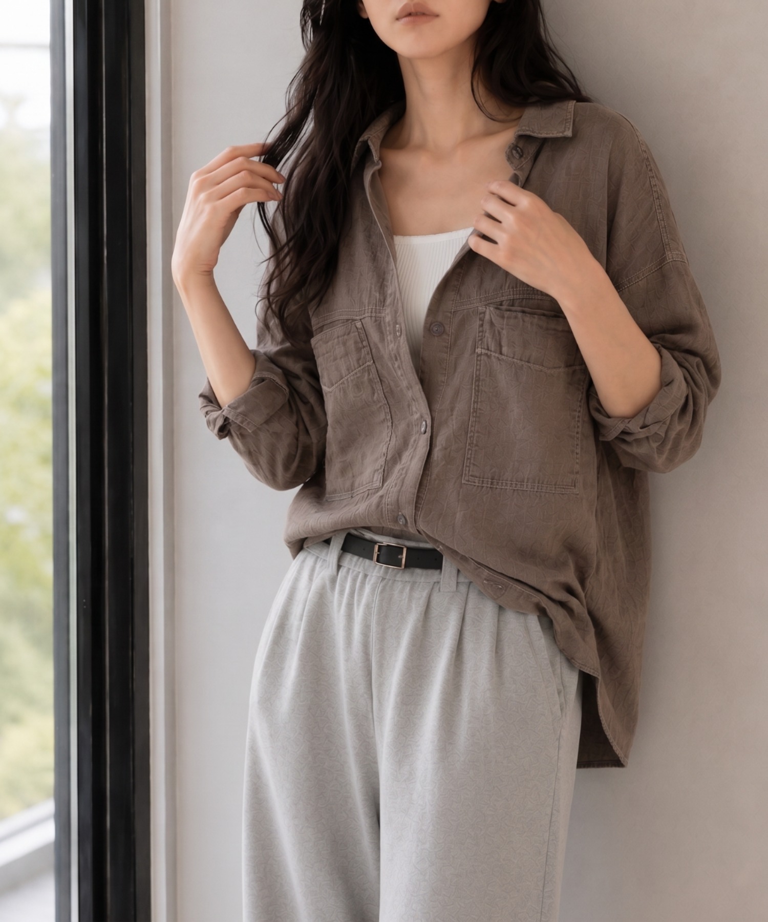 新色：ブラウン
model：157cm 着用サイズ：FREE
