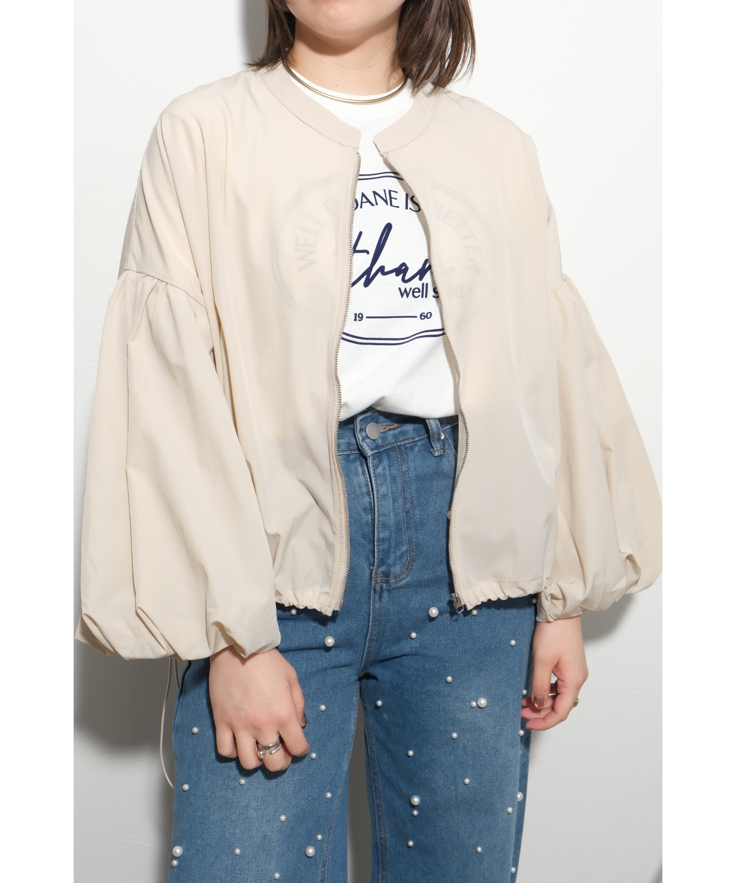 【新品】Palm Riche レース＆チュールブルゾン アイボリー レース＆チュールブルゾン Palm Riche│Eimee Law & LHELBIE