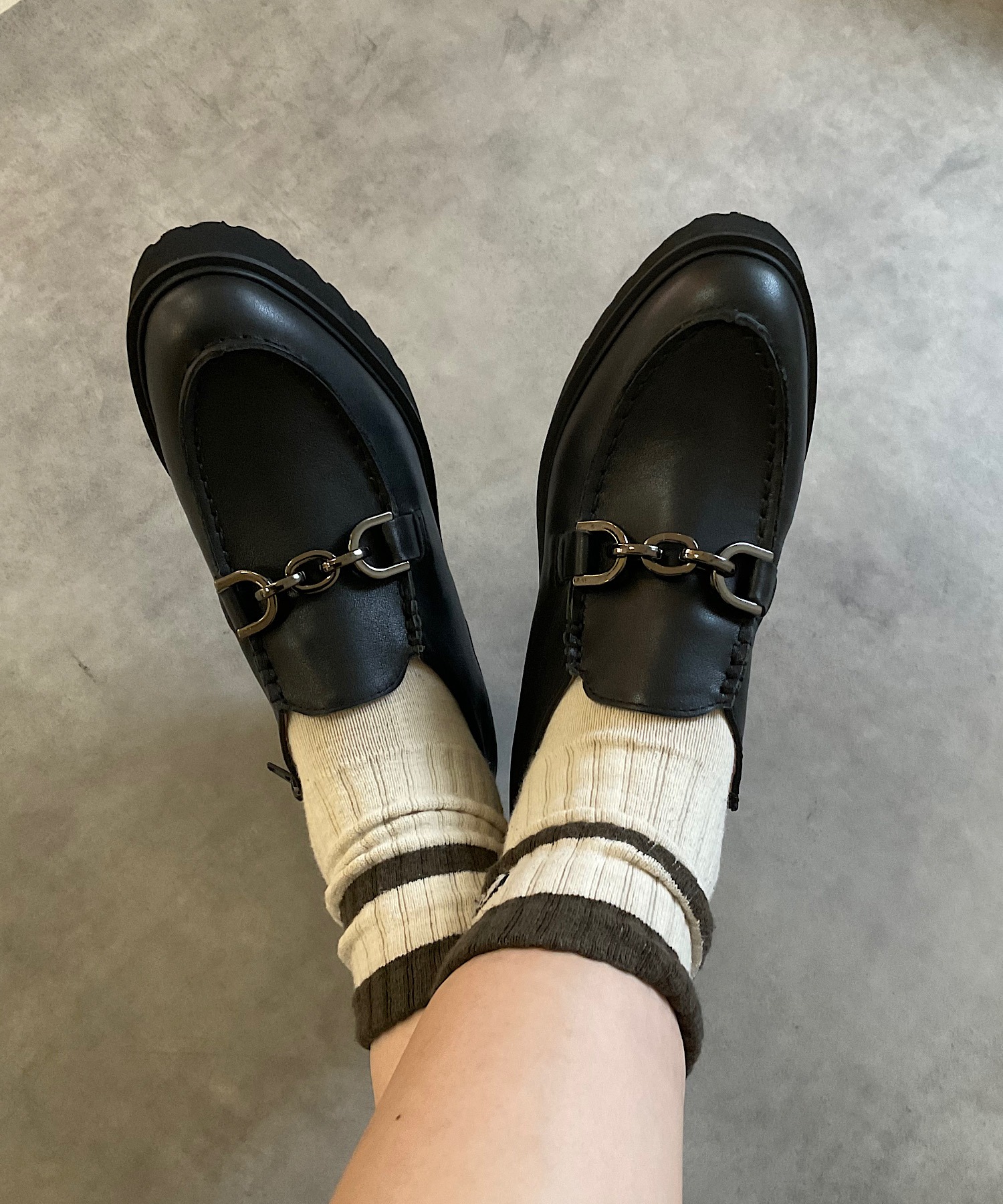 本革/厚底/太ヒール/5cm】厚底 ジップ付ビットローファー ALL BLACK