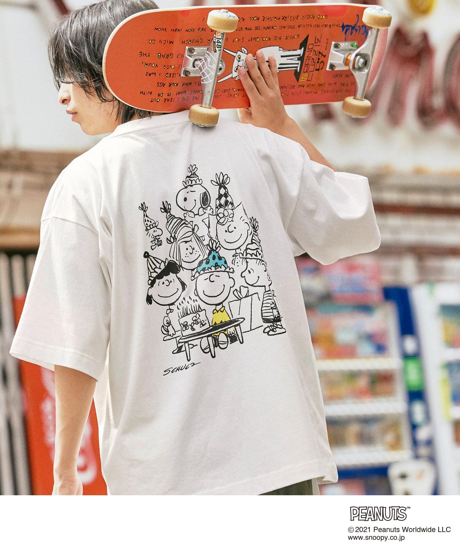 PEANUTS/ピーナッツ 別注 オーバーサイズ 線画デザイン 半袖Tシャツ