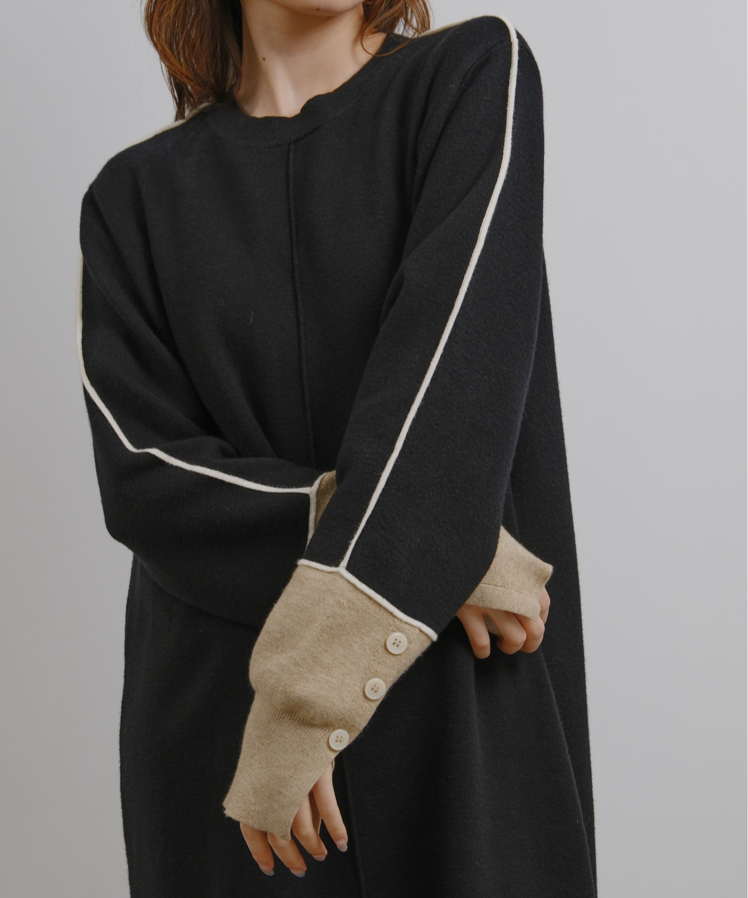 ラインデザインミラノリブ編みニットワンピース Palm Riche│Eimee Law