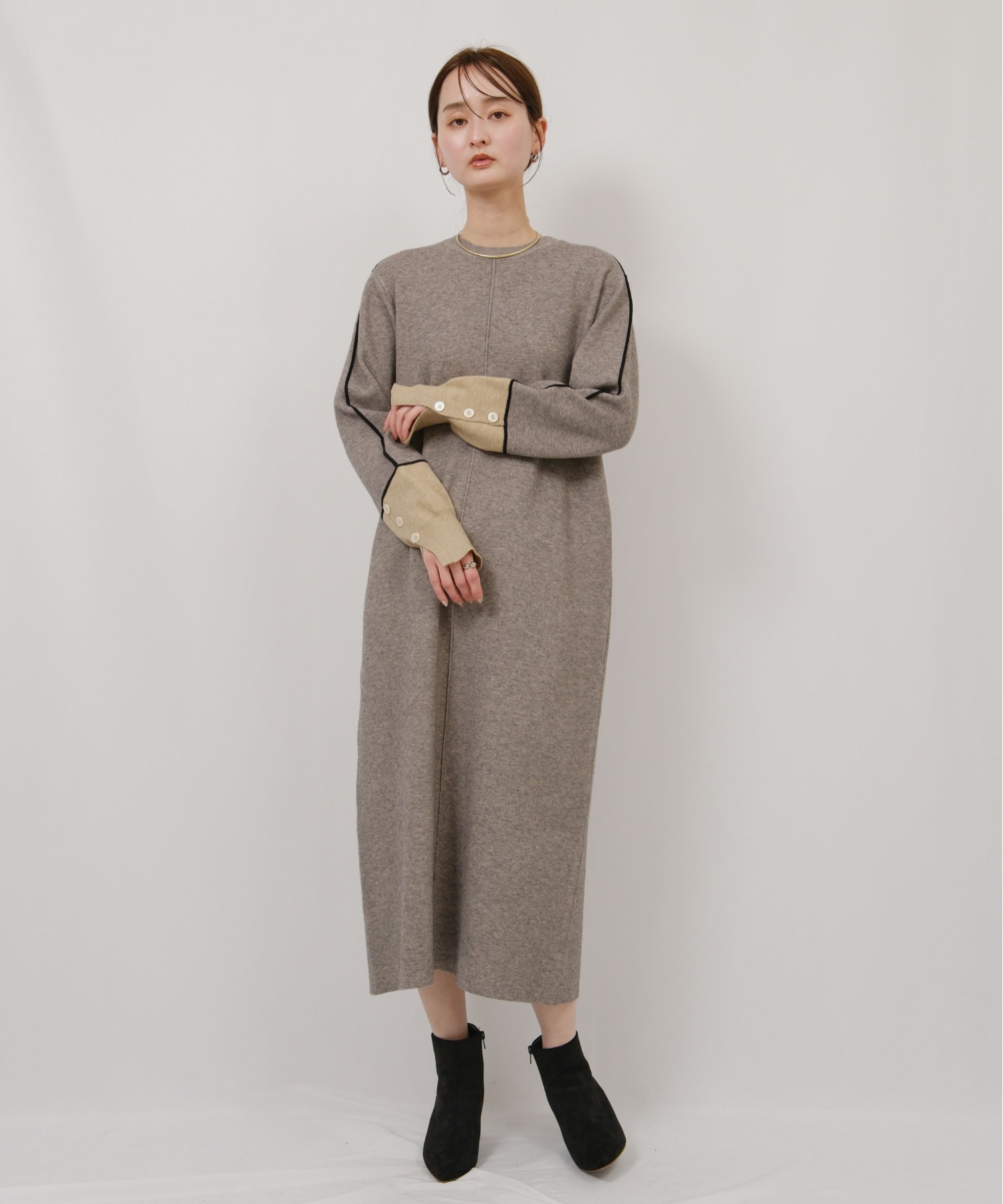 ラインデザインミラノリブ編みニットワンピース Palm Riche│Eimee Law