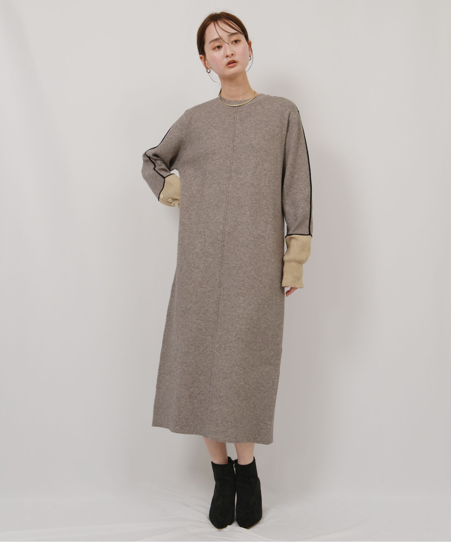 ラインデザインミラノリブ編みニットワンピース Palm Riche│Eimee Law