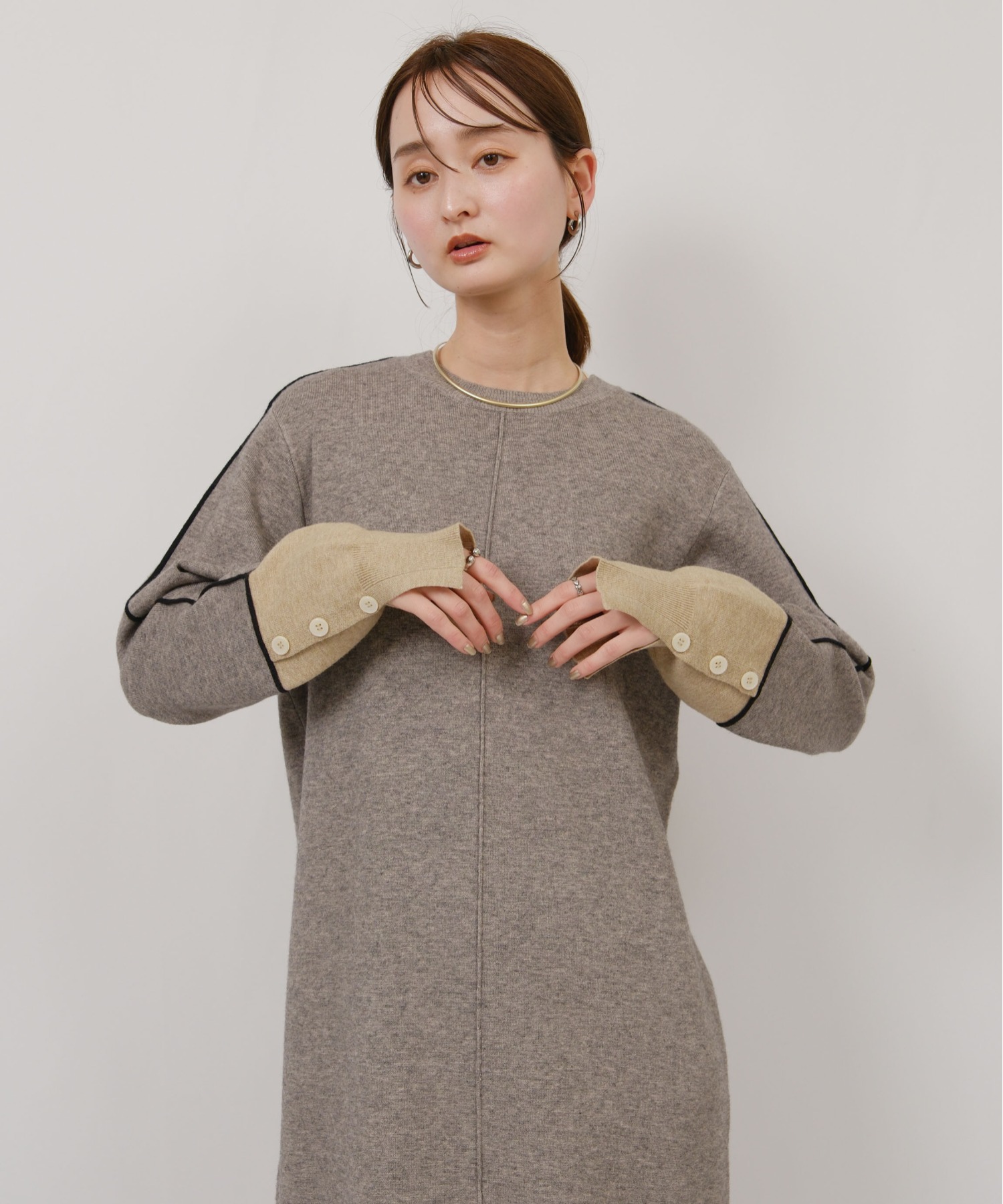 ルルムゥ　ニットワンピース ラインデザインミラノリブ編みニットワンピース Palm Riche│Eimee Law