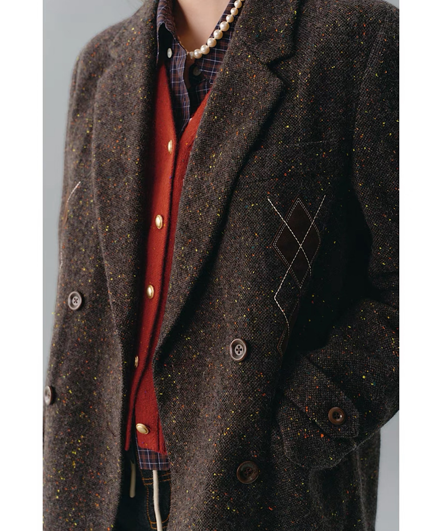 ジャケット・アウター EDWARDIA アーガイルステッチ ウールテーラードジャケット FD24W407【Fano