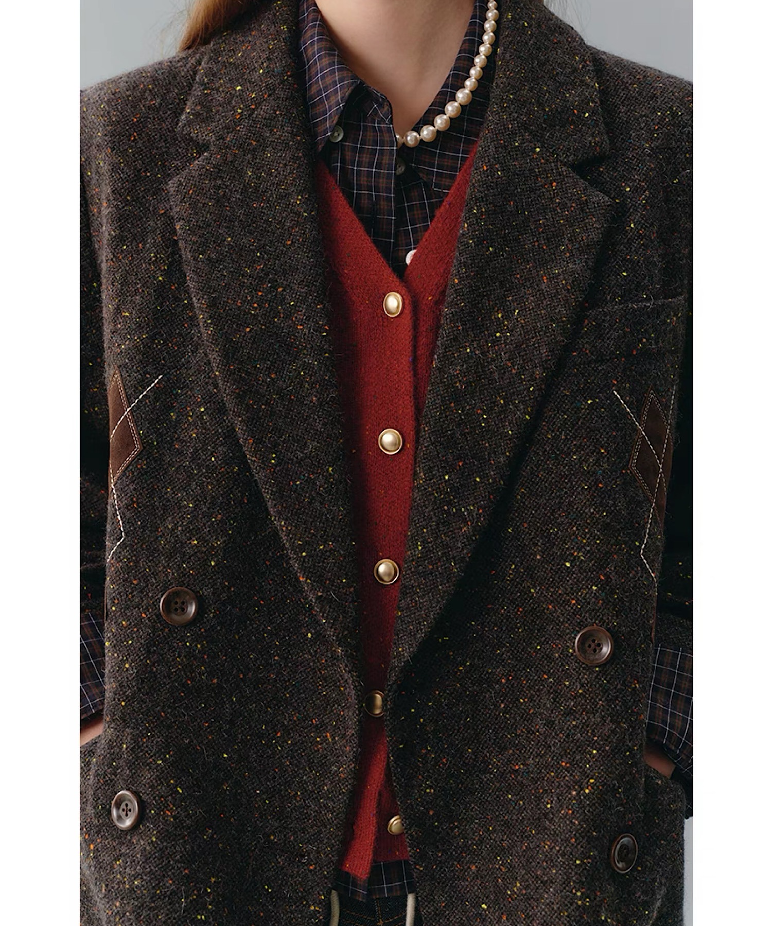 アーガイルステッチ ウールテーラードジャケット FD24W407【Fano