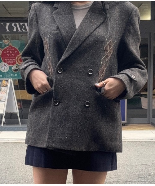 ブラウン テーラードジャケット アーガイルステッチ ウールテーラードジャケット FD24W407【Fano