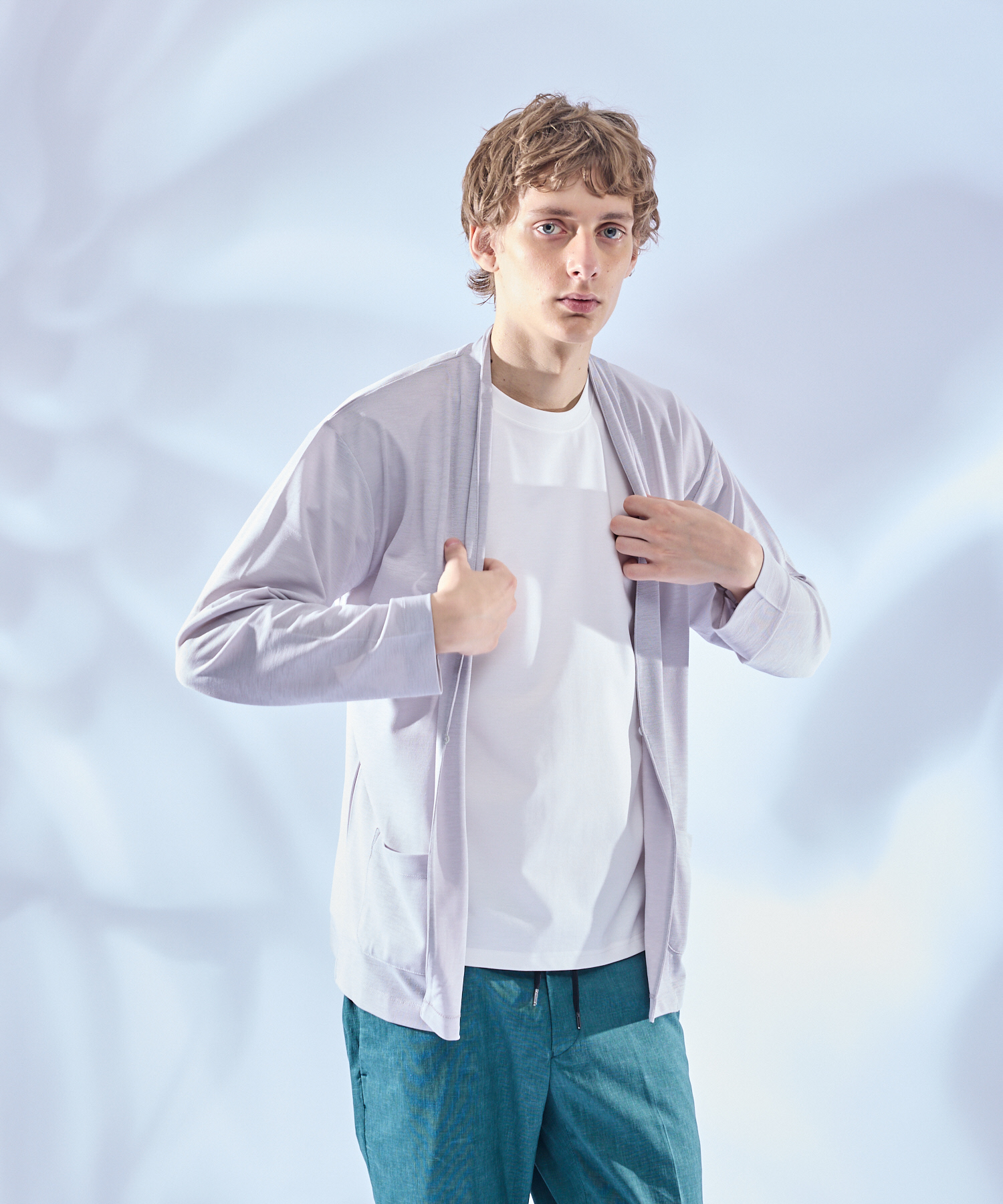 【定番/シアー素材】ストレッチ カノコ ワンボタン カーディガン