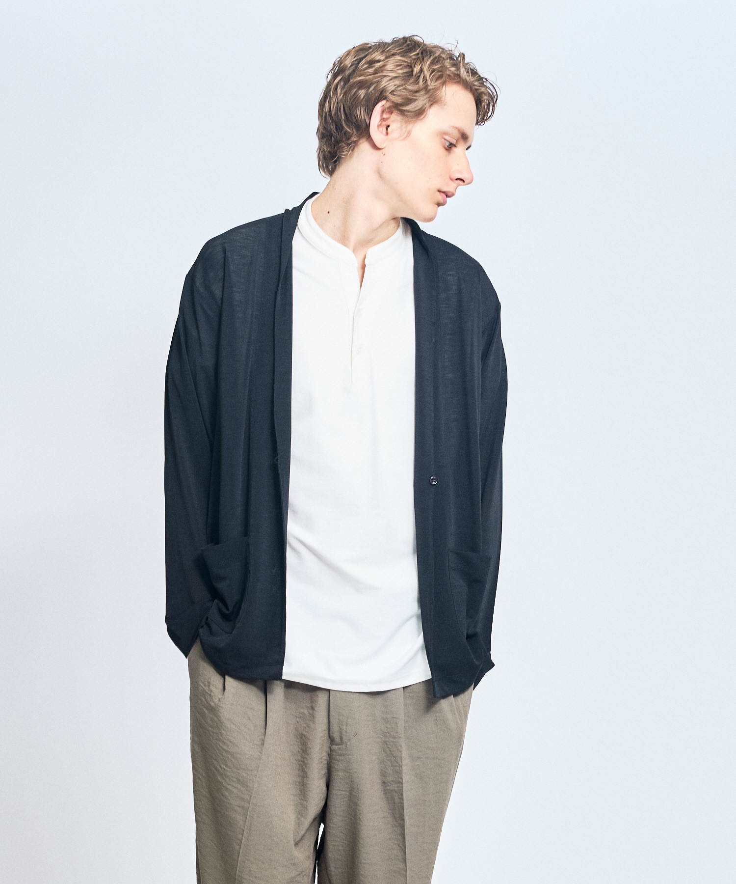 【定番/シアー素材】ストレッチ カノコ ワンボタン カーディガン