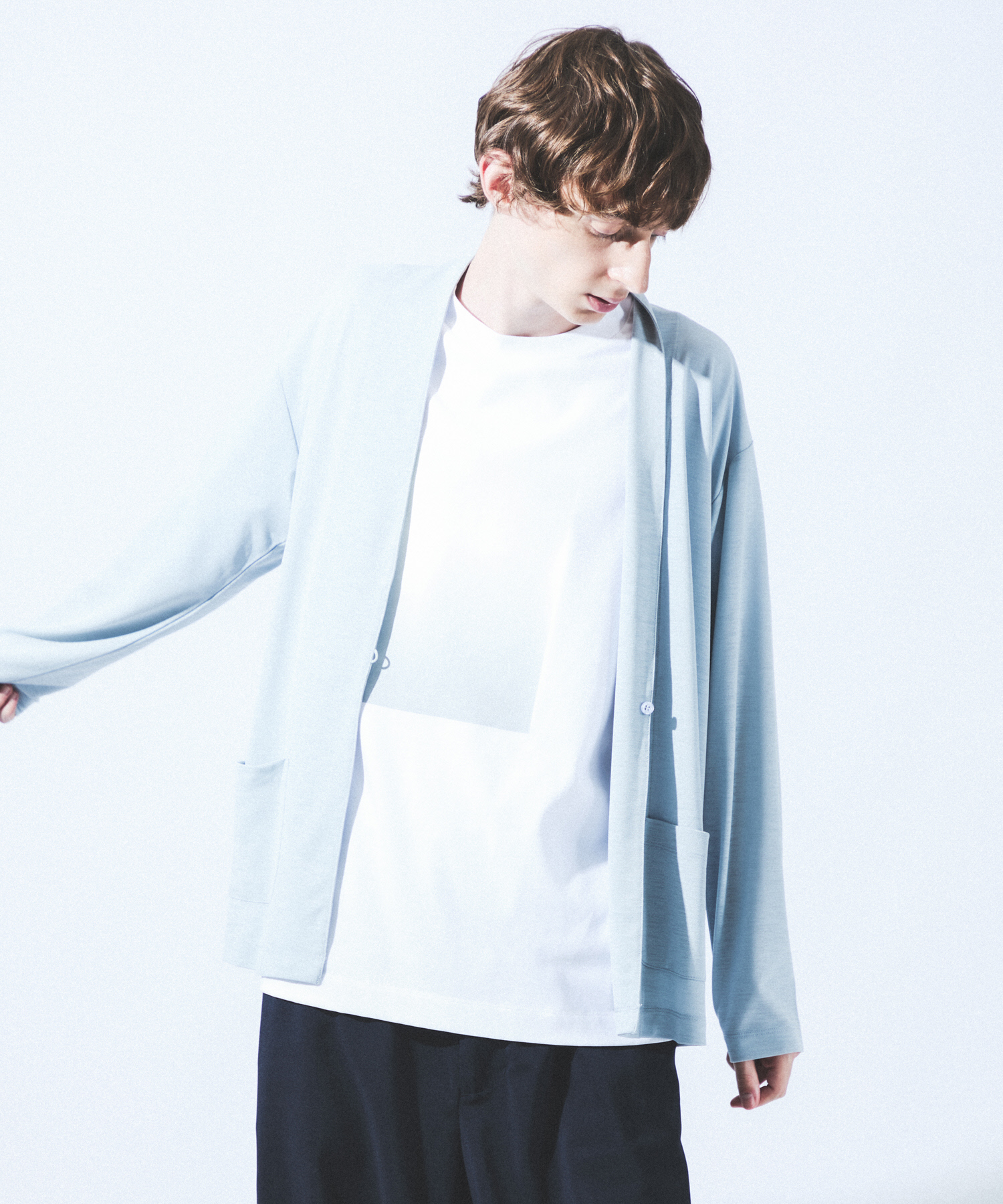 【定番/シアー素材】ストレッチ カノコ ワンボタン カーディガン