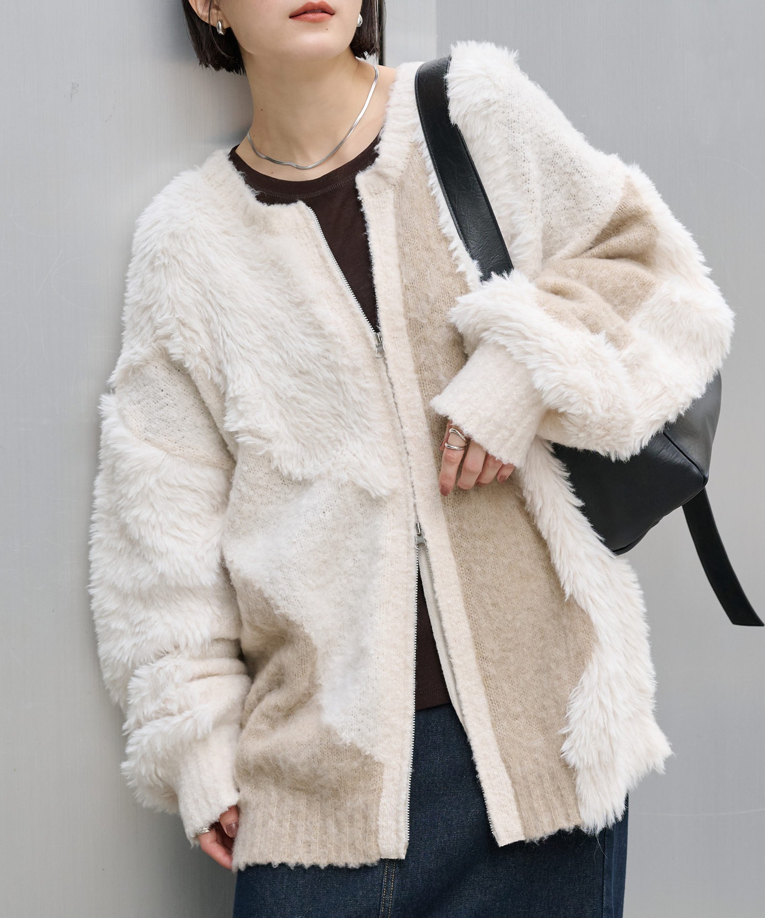 ウォッシャブル】2WAY ふわもこボリューム シャギーMIX ダブルジップ