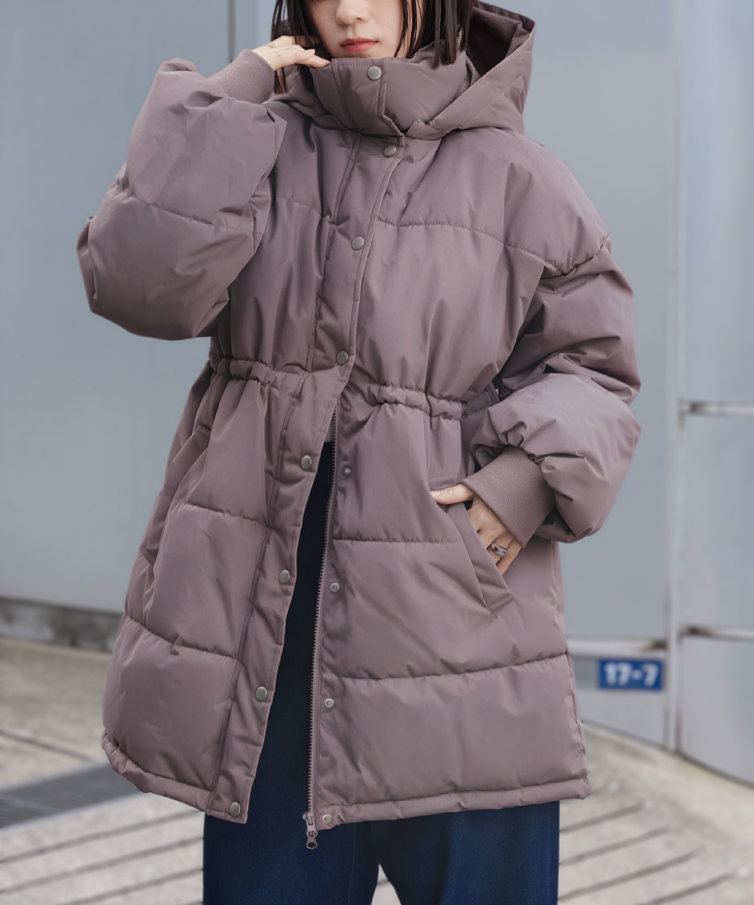 撥水/防風＞ウエストマークドロストミドル丈中綿ジャケット MONO-MART