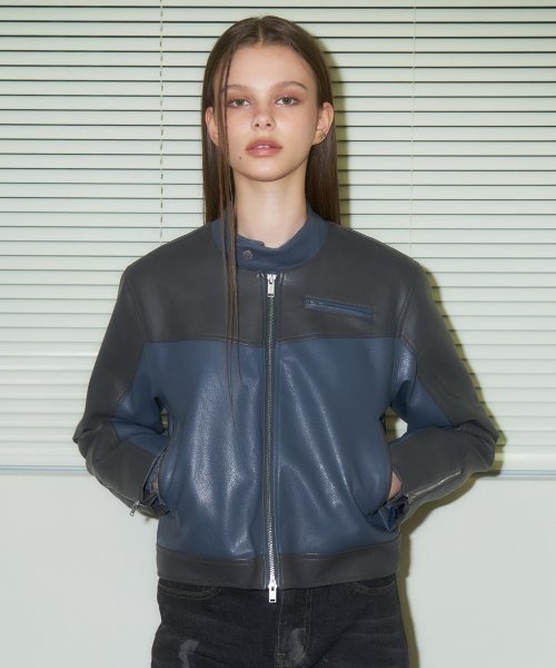☆人気☆【NASTY FANCY CLUB】☆BLOCK PANEL LEATHER JACKE.T☆ A'GEM/9 × .kom『 FANCY CLUB/ファンシークラブ』BLOCK PANEL