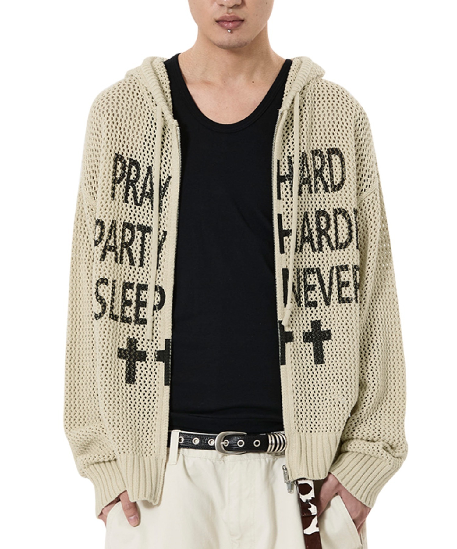 OY/オーワイ』PRAY HARD KNIT HOODIE ZIP UP/プレイハードニットジップ