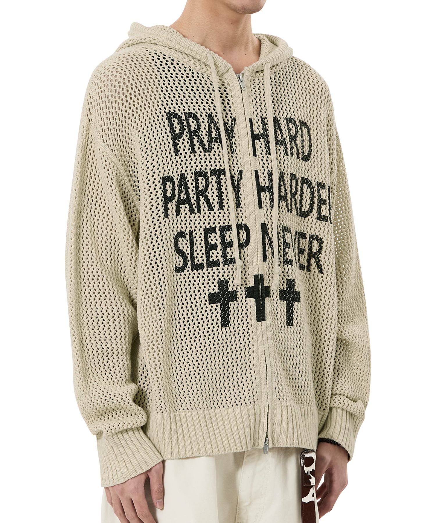 OY/オーワイ』PRAY HARD KNIT HOODIE ZIP UP/プレイハードニットジップ