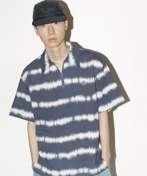 A'GEM/9 × .kom『ISTKUNST/イストクンスト』STRIPE TIE DYE HALF ZIP