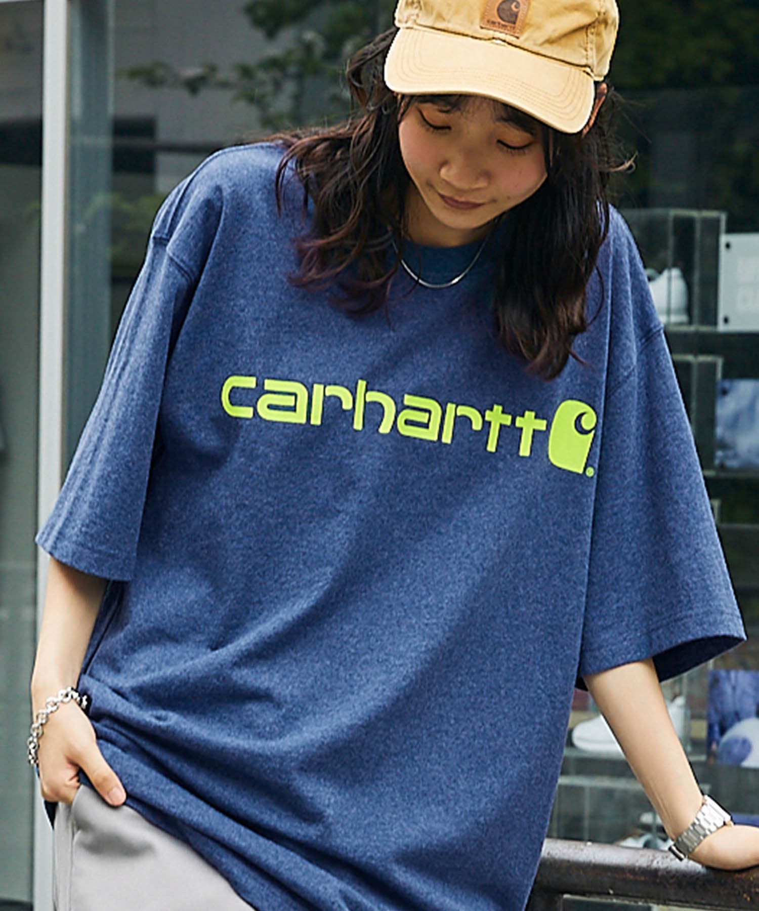 carhartt/カーハート Workwear ビッグシルエット ポケット半袖 ロゴ Tシャツ  ワッペン トップス 2022