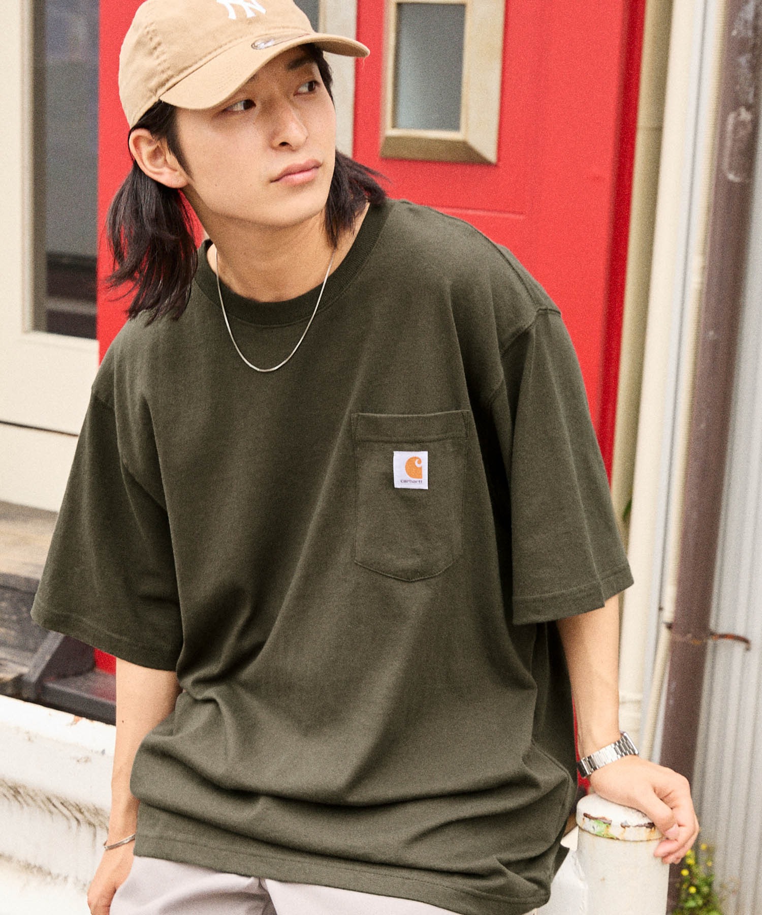 carhartt/カーハート Workwear ビッグシルエット ポケット半袖 ロゴ Tシャツ ワッペン トップス