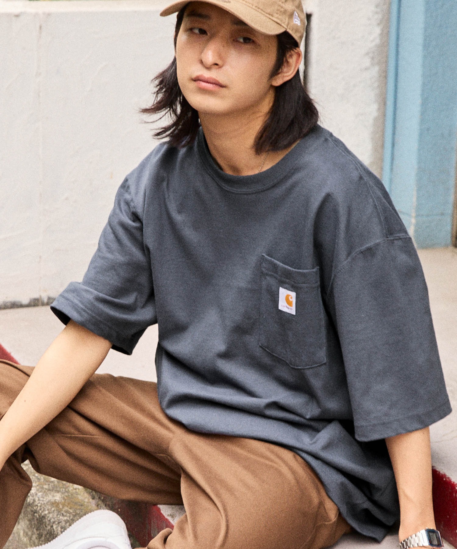 carhartt/カーハート Workwear ビッグシルエット ポケット半袖 ロゴ Tシャツ  ワッペン トップス 2022