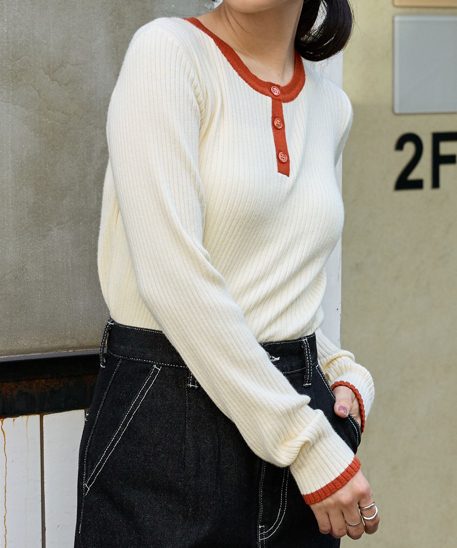 配色 ヘンリーネック プルオーバーリブニット MONO-MART│MONO