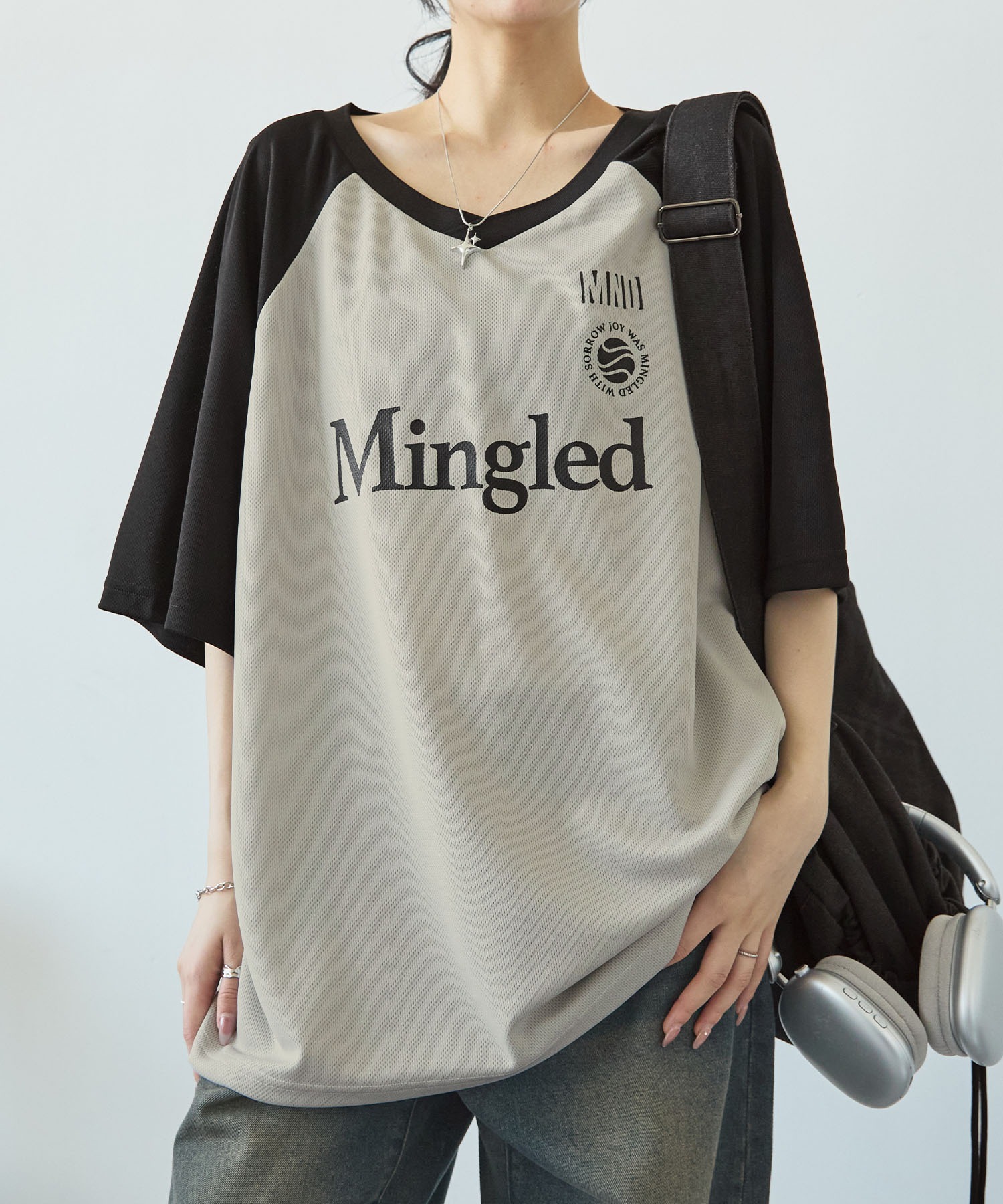 ゲームデザインラグランメッシュVネック半袖Tシャツ MONO-MART│MONO