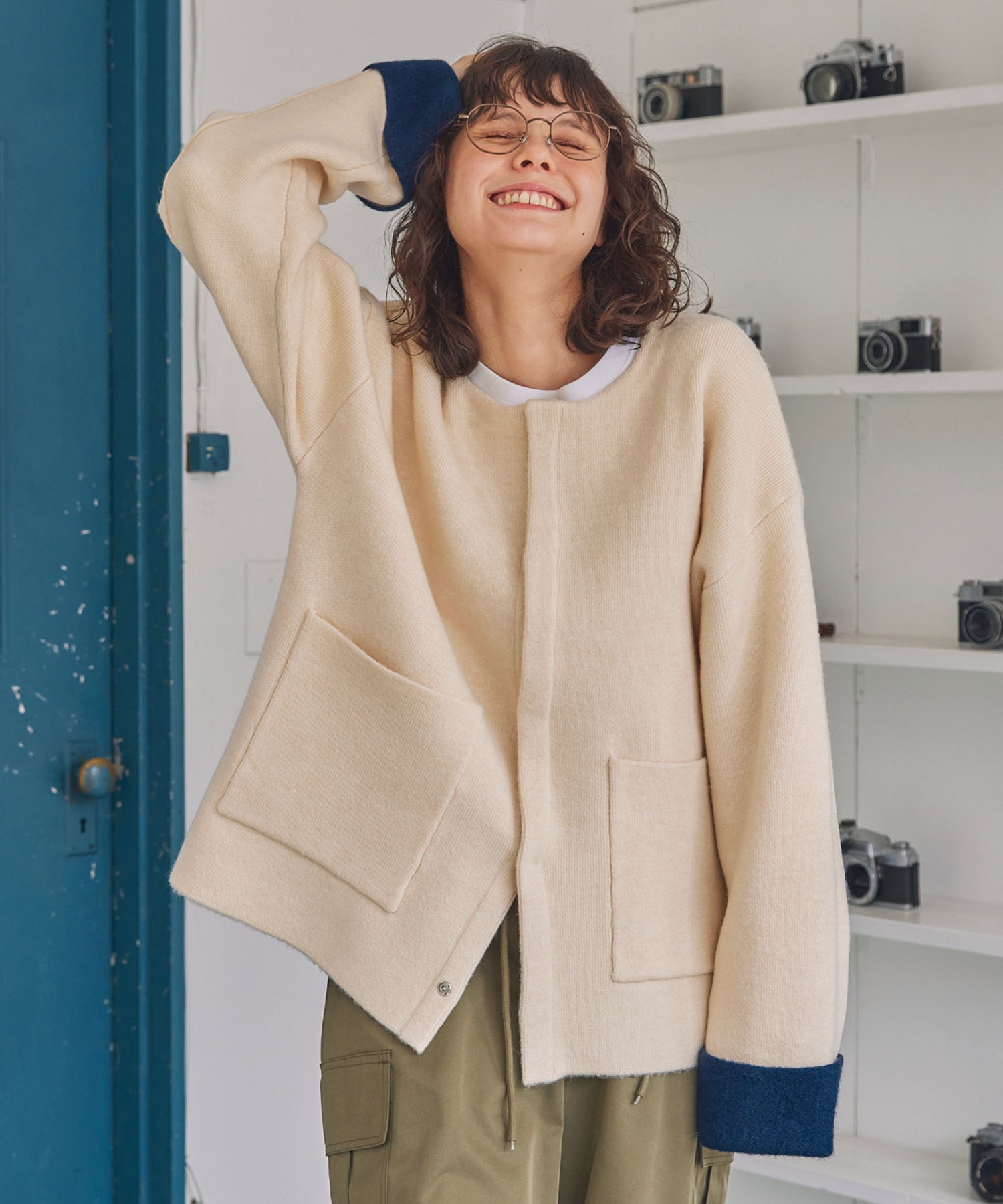 ◆美品 23AW ATTACHMENT ダブルフェイスカラーレスカーディガン ◇美品 23AW ATTACHMENT ダブルフェイスカラーレスカーディガン