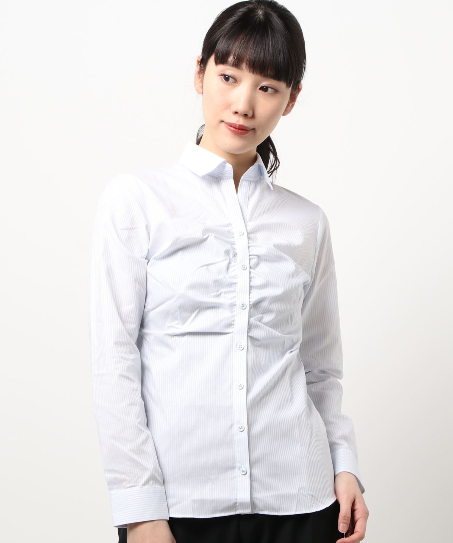 エムエフエディトリアルレディース M F Editorial Women 形態安定 新品未使用正規品 ストライプ柄レギュラーカラースキッパー長袖シャツ