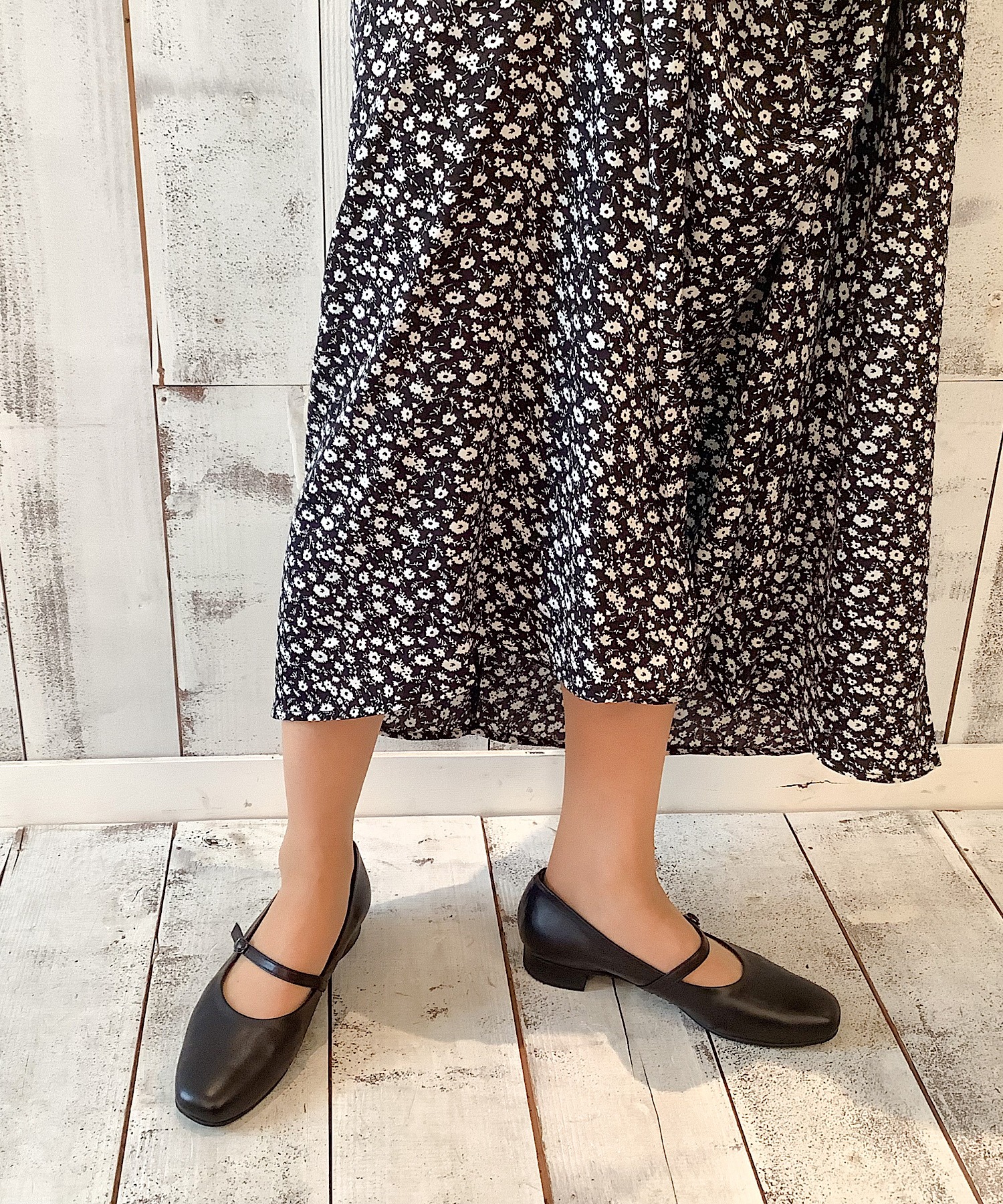 日本製／本革】 ストラップ メリージェーン パンプス blanc/bleu