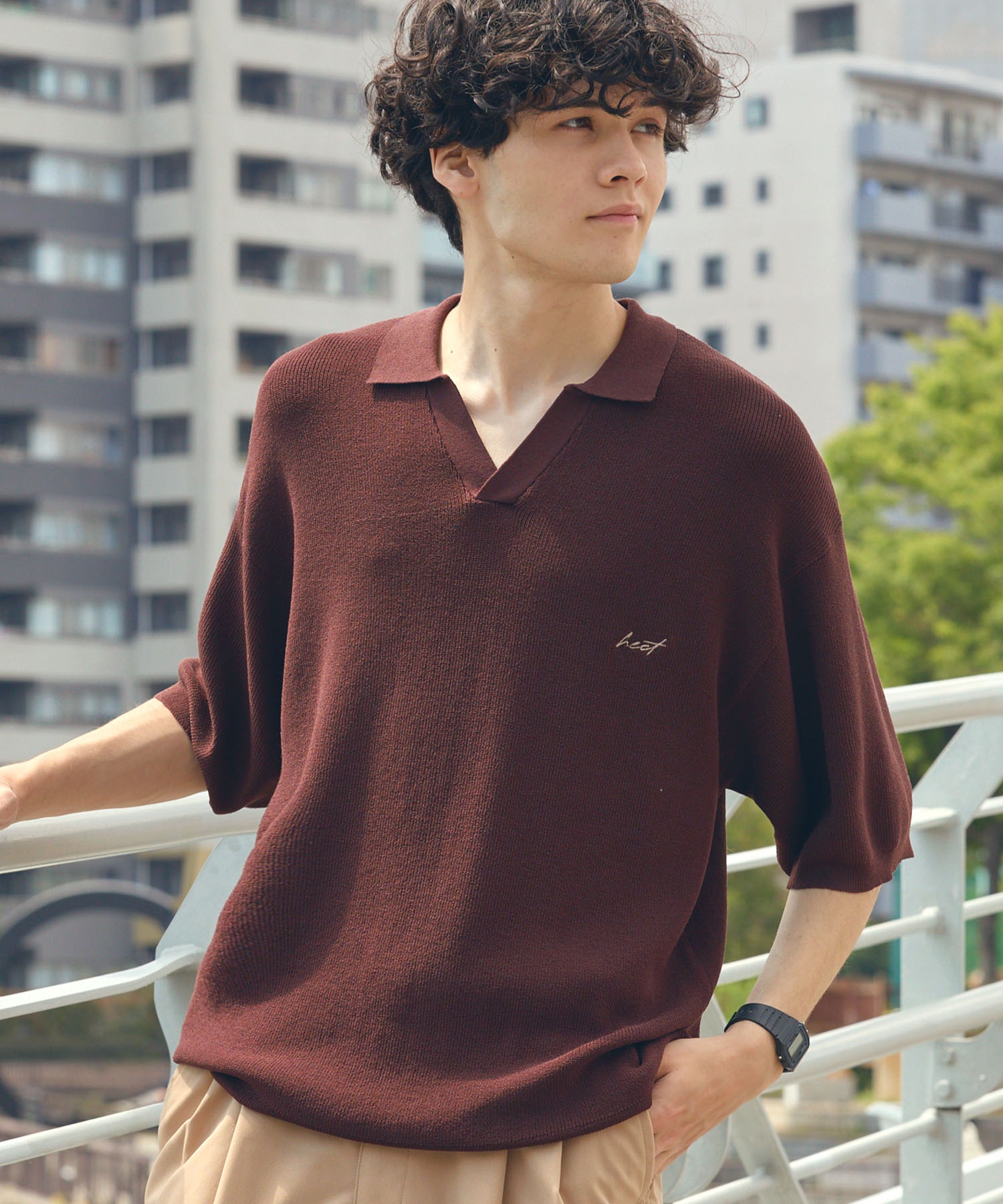 HECT】High Gauge Skipper Logo Knit Polo / ハイゲージ畦編み ロゴ
