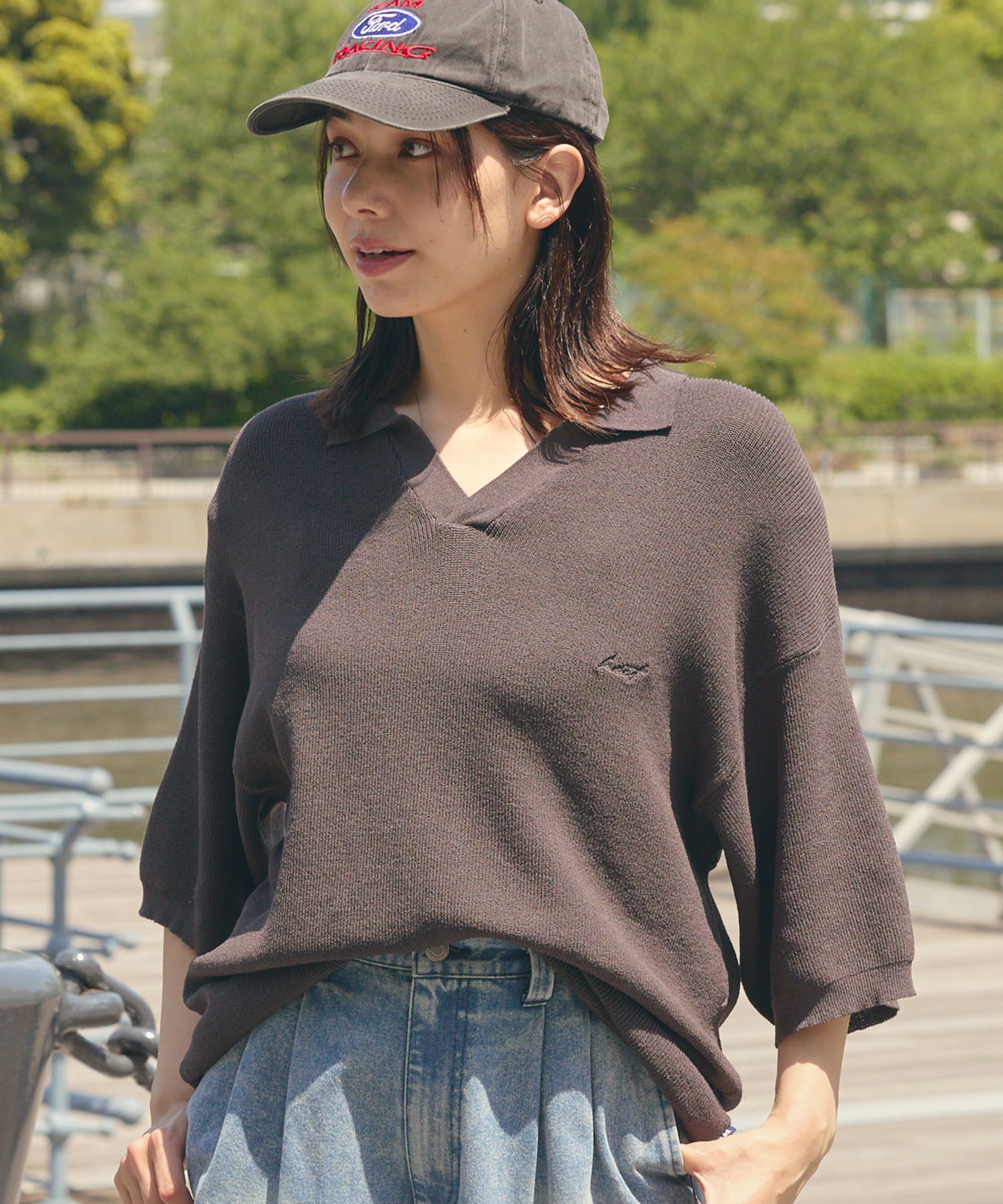 HECT】High Gauge Skipper Logo Knit Polo / ハイゲージ畦編み ロゴ