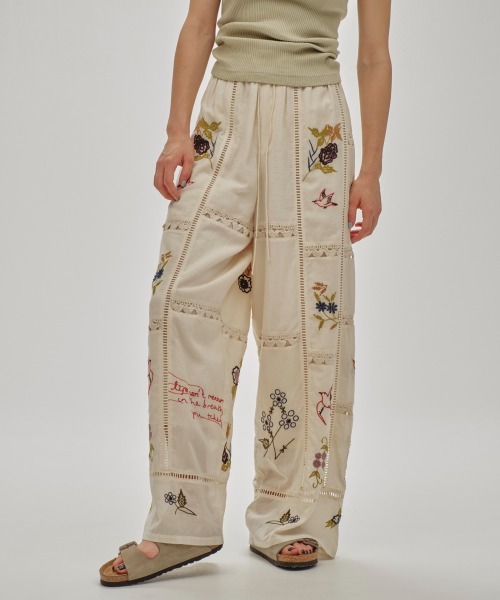 【新品未使用】EmbroideryPatchworkTrousers 38 Embroidery Patchwork Trousers
