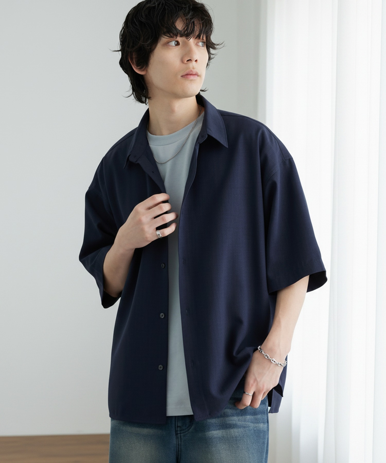 ハイツイステッドツイル サイドスリット レギュラーカラー 半袖シャツ